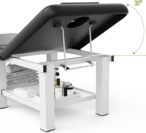 Miniatura 5 de Mesa de masaje estacionaria plegable con respaldo y espacio de almacenamiento, 6 patas cuadradas, marco de metal, piel sintética, 30.5 pulgadas de