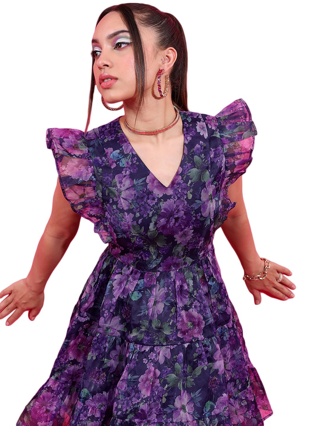 Tokyo Talkies Women's Sleeveless V-Neck Printed Dresses | Stylish Dresses | Party Dresses in multi