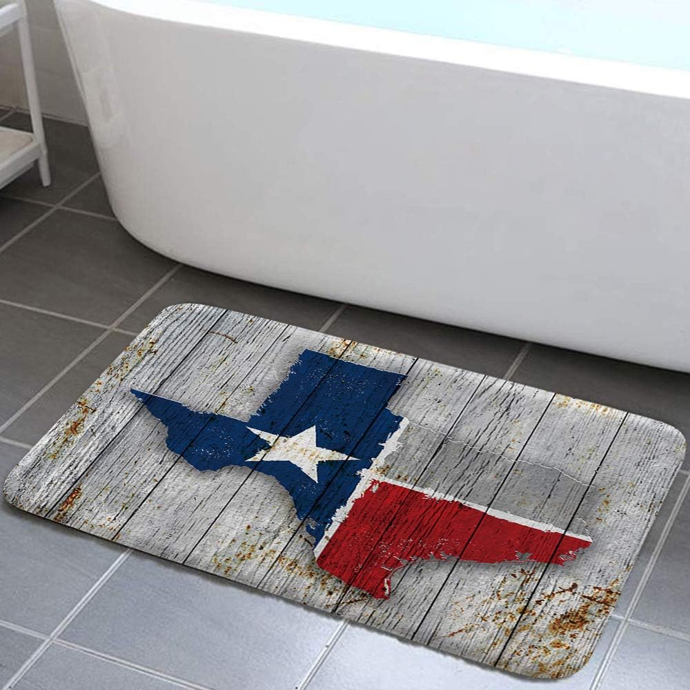Texas Map Flag Shower Curtains with Rug Set, Rustic Wooden Board American Southwestern Bathroom Accessory, 4 Pcs Set - 1 Polyester Fabric Bath Curtain & 1 Bath Rug & 1 Toilet Mat & 1 Toilet Pad Cover