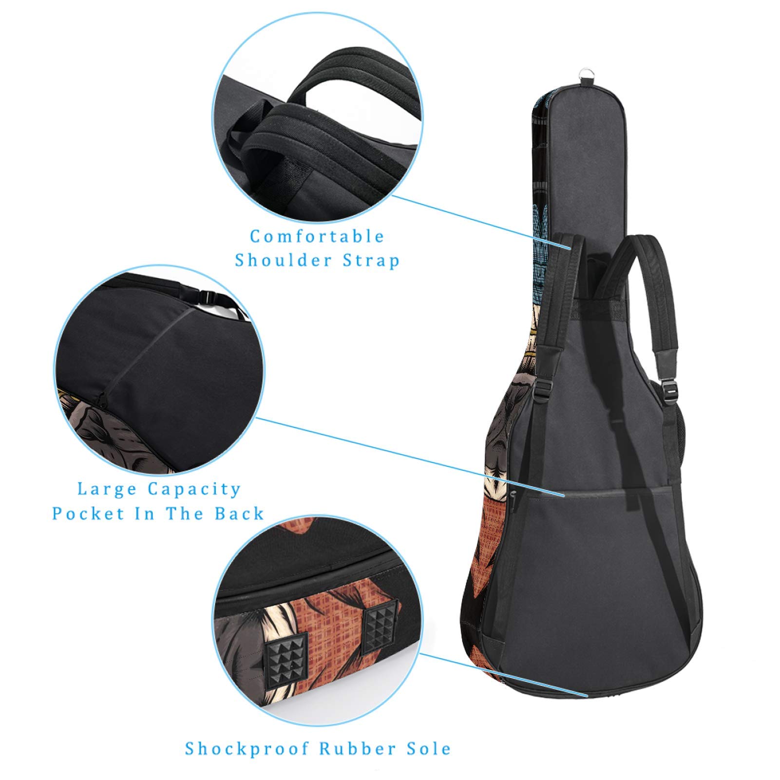 Borsa per chitarra impermeabile con cerniera morbida zaino per chitarra, chitarra acustica e classica folk chitarra elettrica carlino cane con cuffie occhiali cowboy