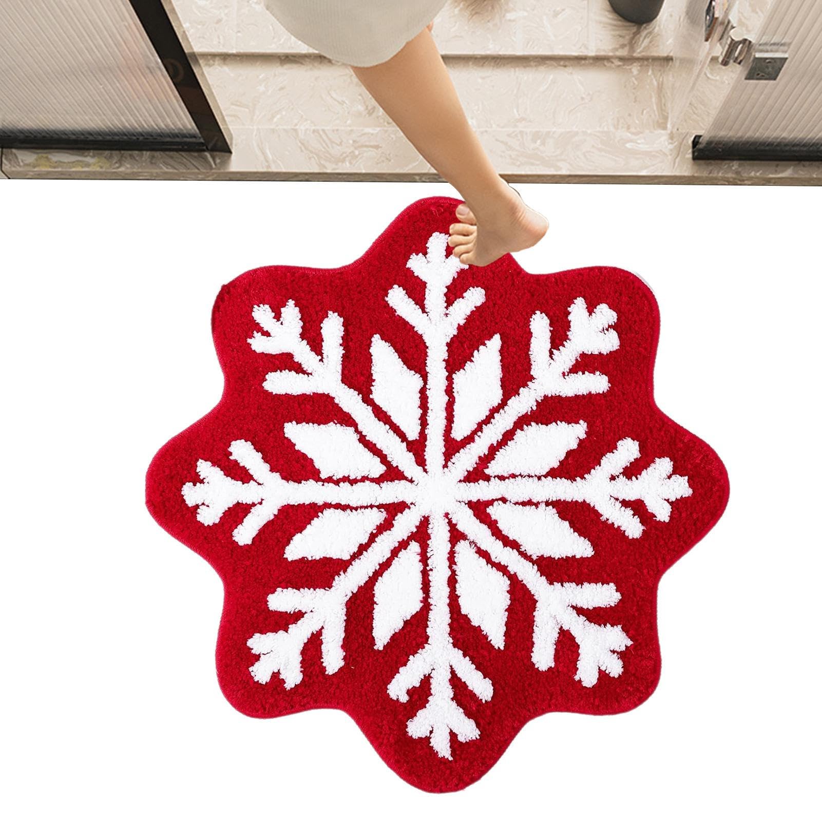 Tapis de bain rond flocon de neige rouge pour réchauffer l'ambiance hivernale de votre douche