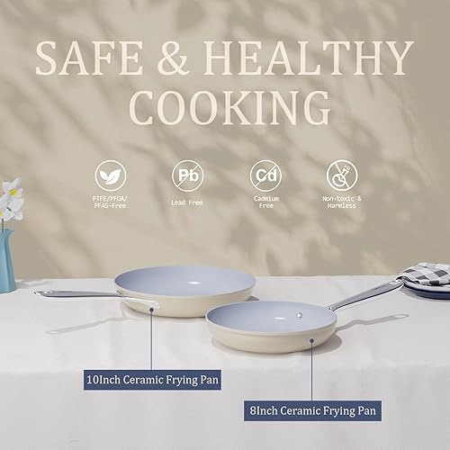 Miniatura 2 de Sartén antiadherente de cerámica de 10 pulgadas, sartén de cocina no tóxica para huevos, panqueques y salteados, distribución uniforme del calor,