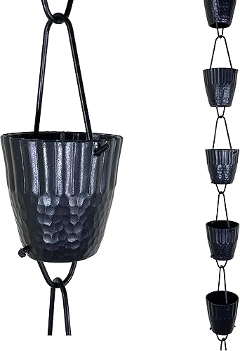 Cadena de lluvia con volantes de 8.5 pies, color negro, para reemplazar canalón, desviador de agua, JAS3003BLK