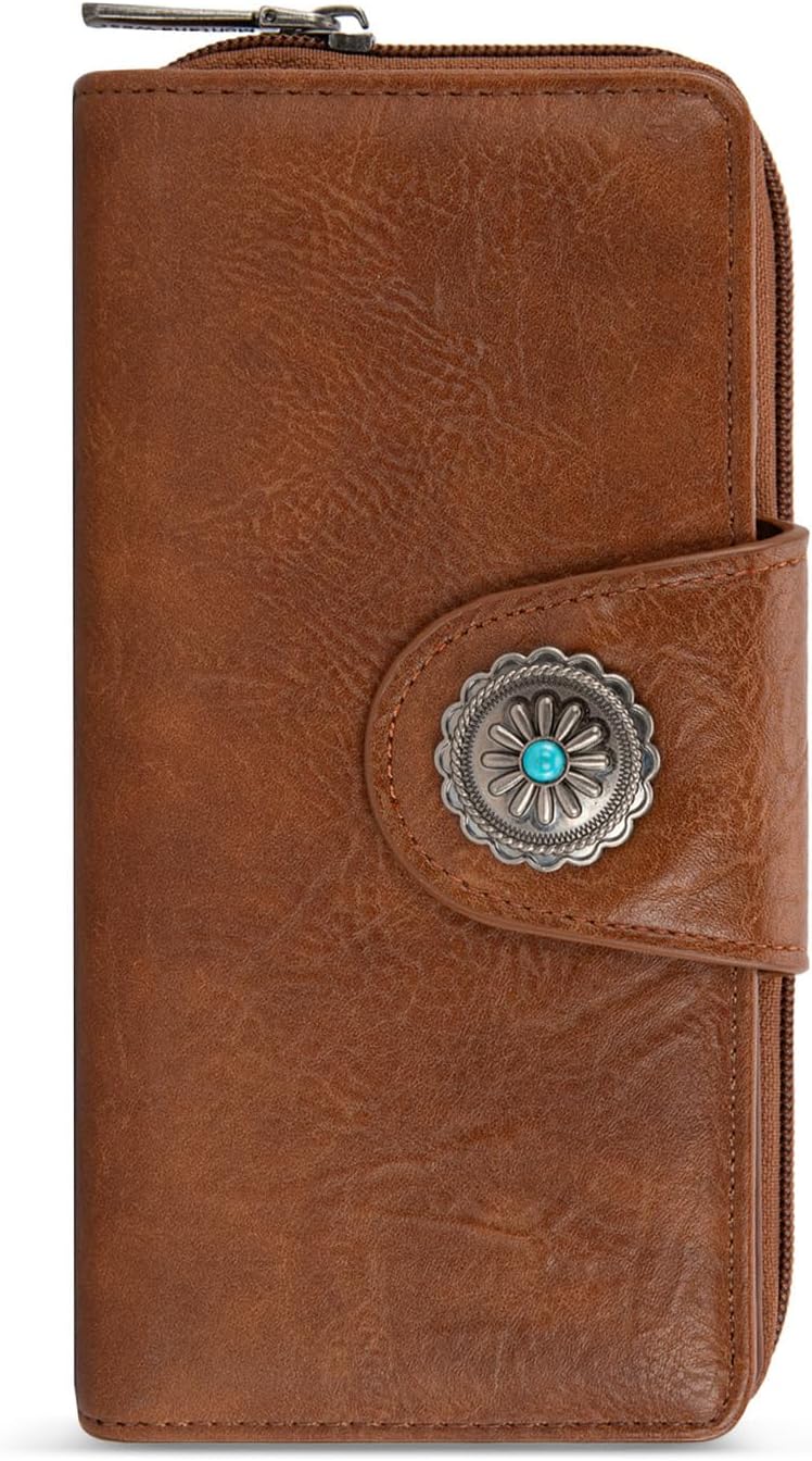 Montana West Brown Wallets for Women RFID Blocking Wallet Large Capacity Phone Clutch Wallet Ladies Female Western Bifold Wallets with ID Window