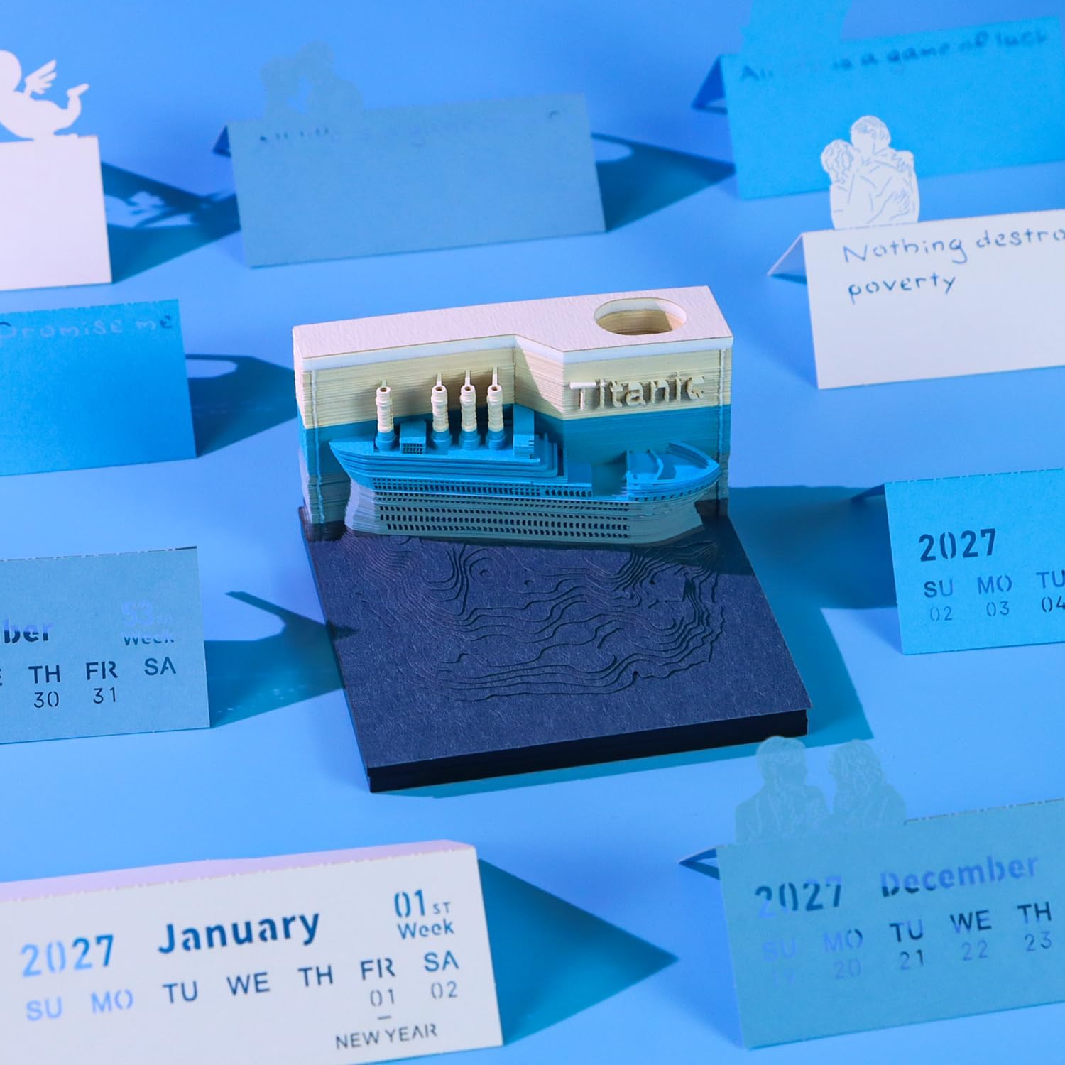 3D Art Calendar Memo Pad 2027,3D Titanic Weekly Calendar Notepad With Light&Pen Holder, 3D Memo Pad Desk Calendar DIY Decoration Gift image 5