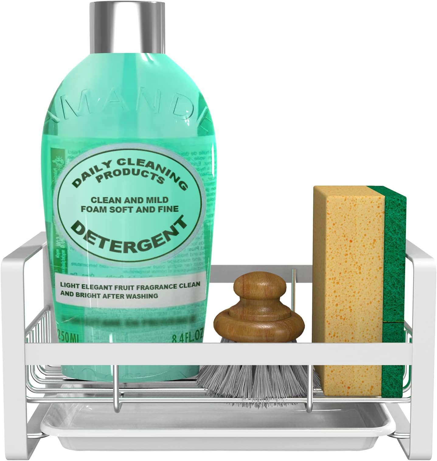 VANTEN Kitchen Sink Caddy Sponge Holder, Silver Sink Organizer, Sponge Holder for Kitchen Sink, Soap Dish Dispenser Brush Holder Storage Kitchen Accessories -Countertop or Adhesive