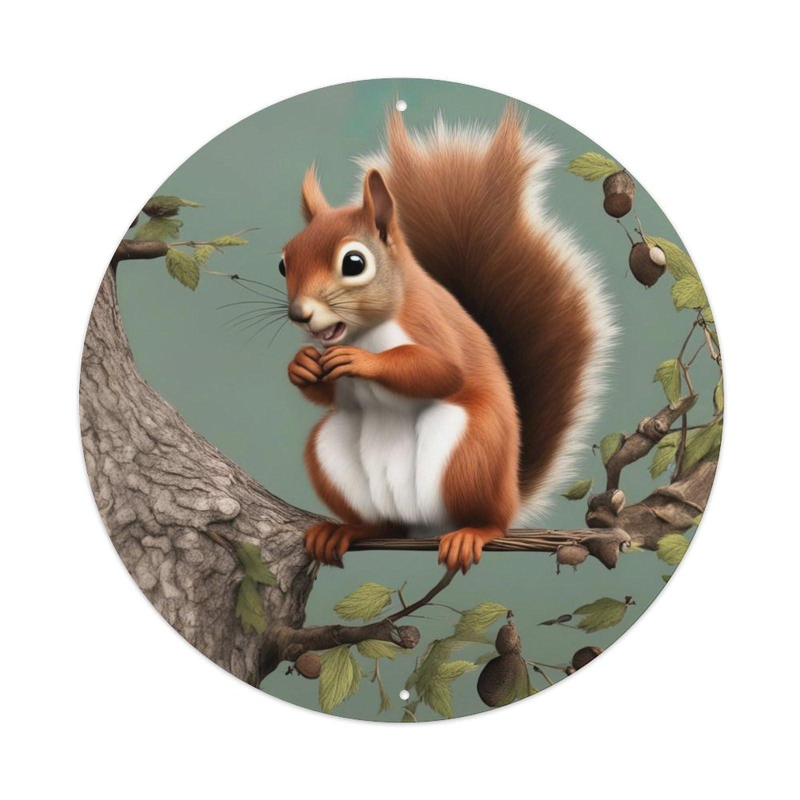 Wildlife Artwork Surprised Little Squirrel Vintage Metal Tin Sign Plaque Wall Decor for Cafe, Club, Garden Round Metal Poster 8x8Inch