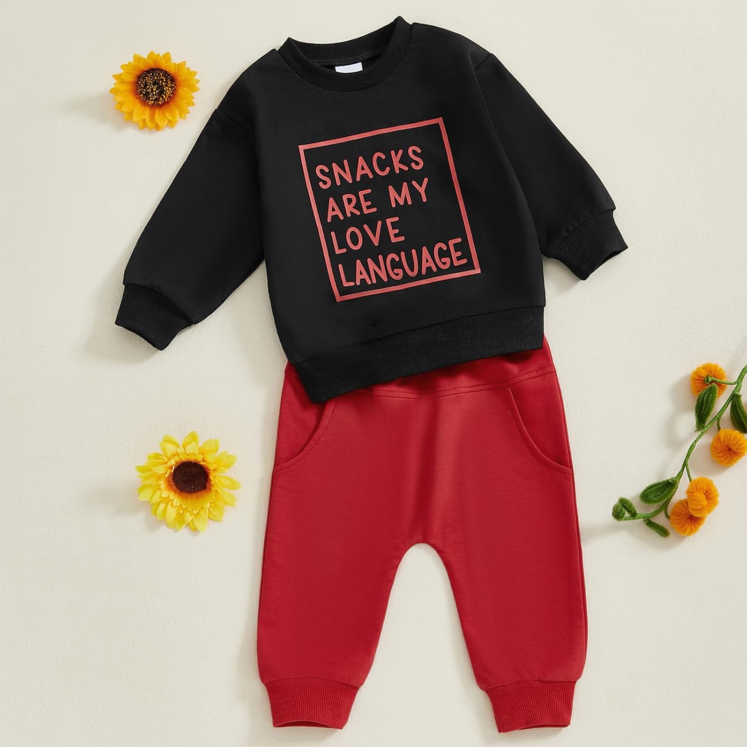 Baby Boy Spring Fall Clothes Set Letter Print Crewneck Sweatshirt Long Pants Toddler Cute Outfit - Image 2