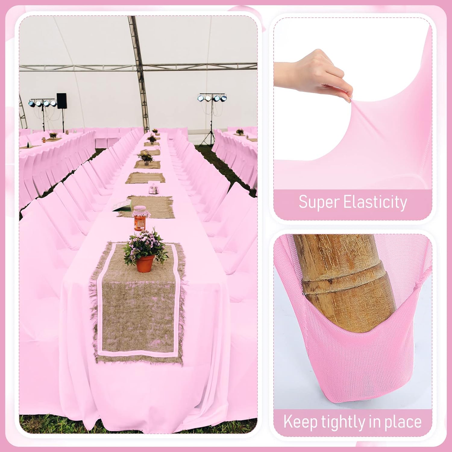 Macarrie 60 Pcs Chair Covers Wedding Seat Slipcovers Polyester Spandex Folding Chair Covers for Wedding, Banquet Party, Celebration Event, Dining Room, Living Room(Pink)