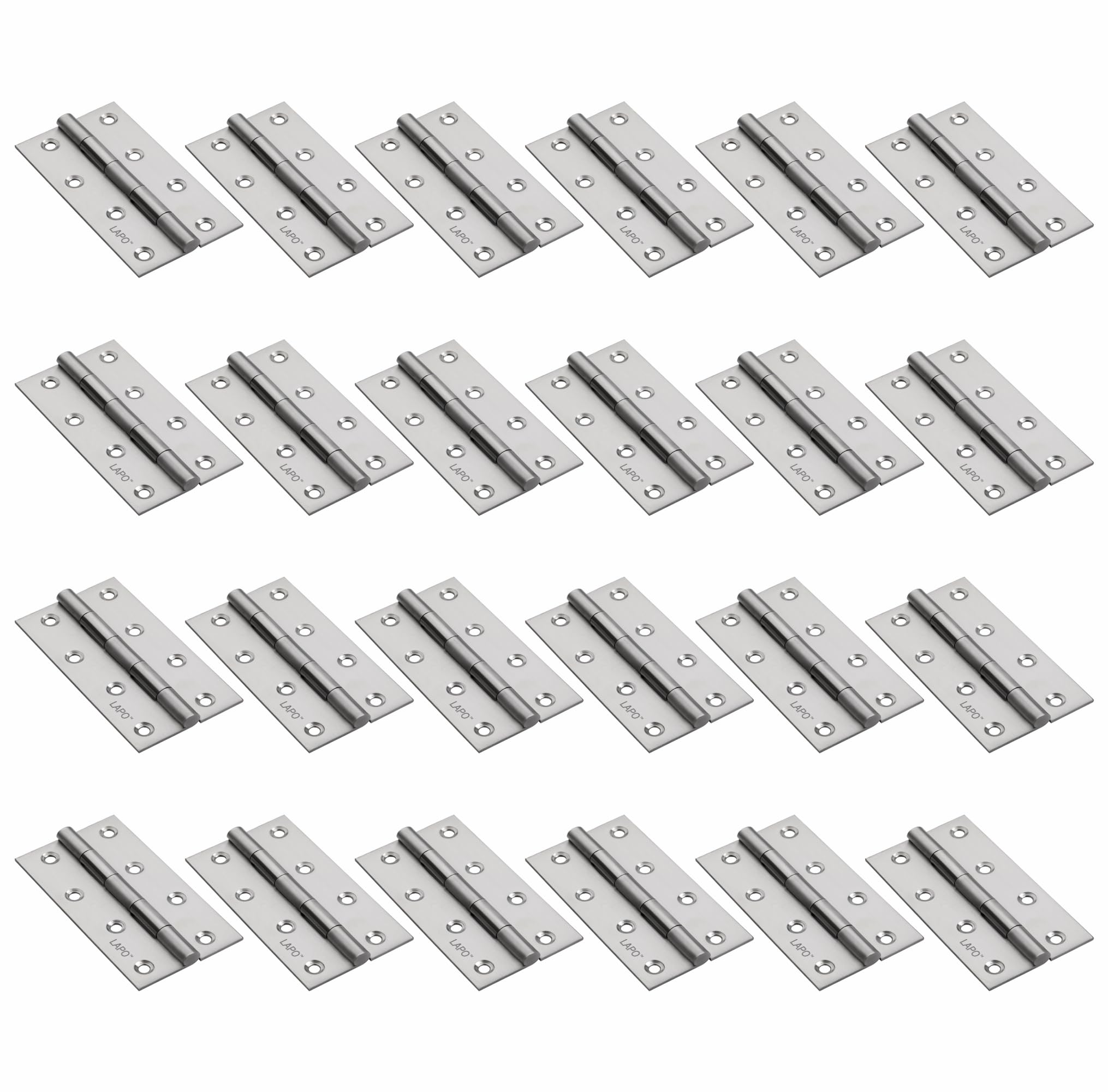 LAPO Premium Stainless Steel Door Hinges, 5 Inch x 12 Gauge/2.5mm Thickness, Plain Joint Butt Hinges, Smooth Performance, Suitable for Main & Office Door, 5 Years Warranty, Matt Finish, Pack of 24