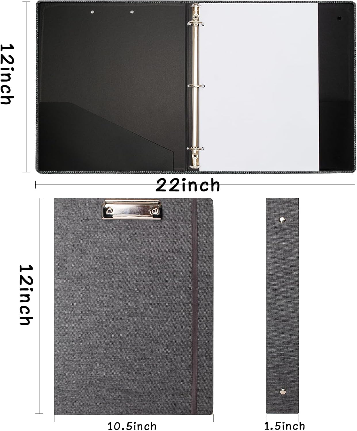 Three Ring Binder with Clipboard, Linen Cover Clipboard Binder 1 Inch for 8.5" x 11" Paper, 2 Interior Pockets Paper for Organization of School, Business and Home