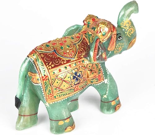 Miniatura 4 de GEMHUB Aproximadamente 2481.50 ct Oro Trabajo Verde Jade Piedra Preciosa Elefante Estatua DB-466