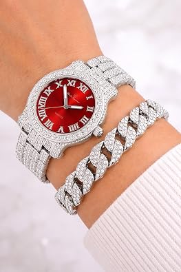 Charles Raymond Bling-ed Out Silver Round Luxury Mens Watch w/Bling-ed Out Bracelet - L0504B