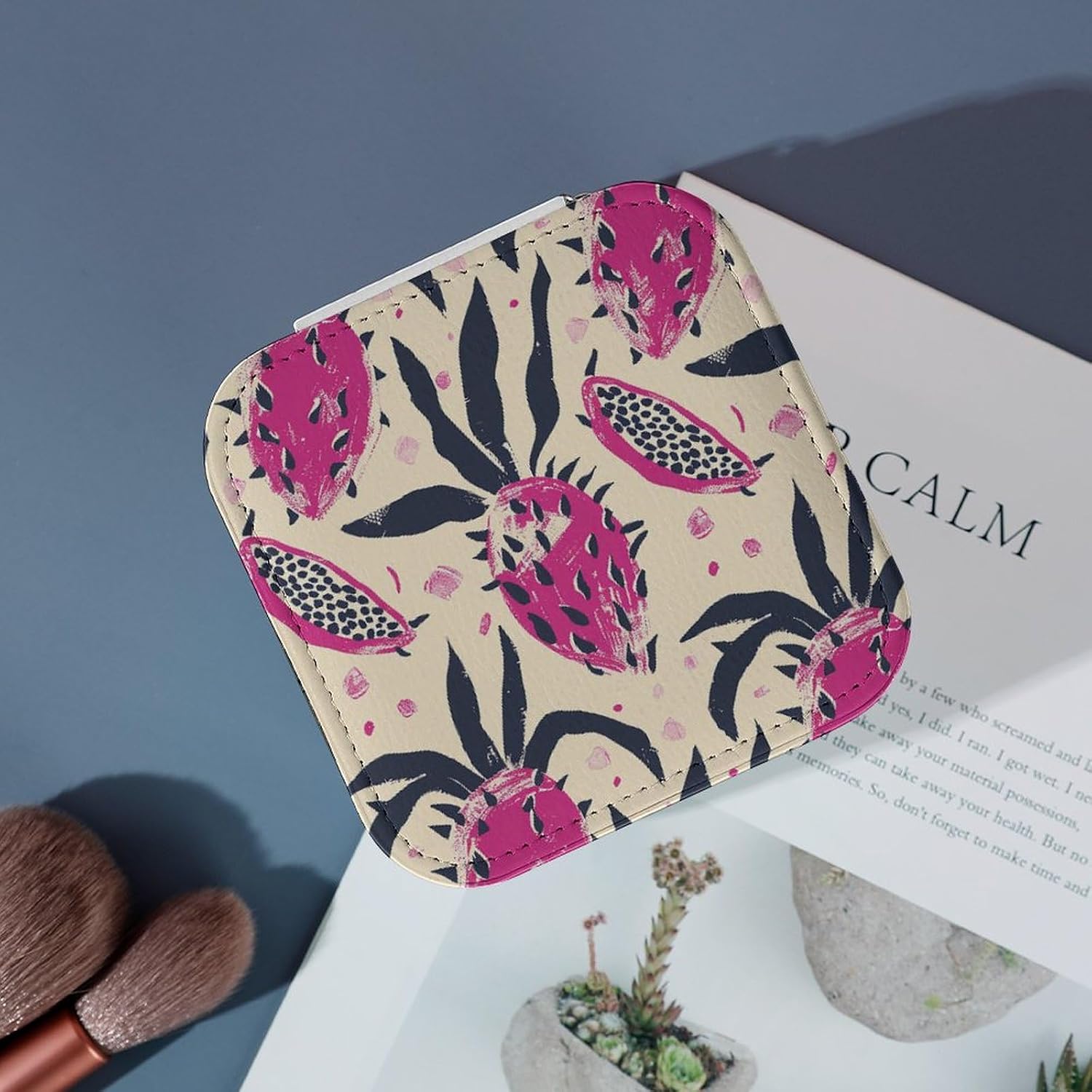 PU Leather Storage Box,Dragon Fruit Pattern Printed Portable Jewelry Box Mini Travel Storage Box Women's Jewelry Storage Rack for Necklace Earrings Bracelets Rings image 4