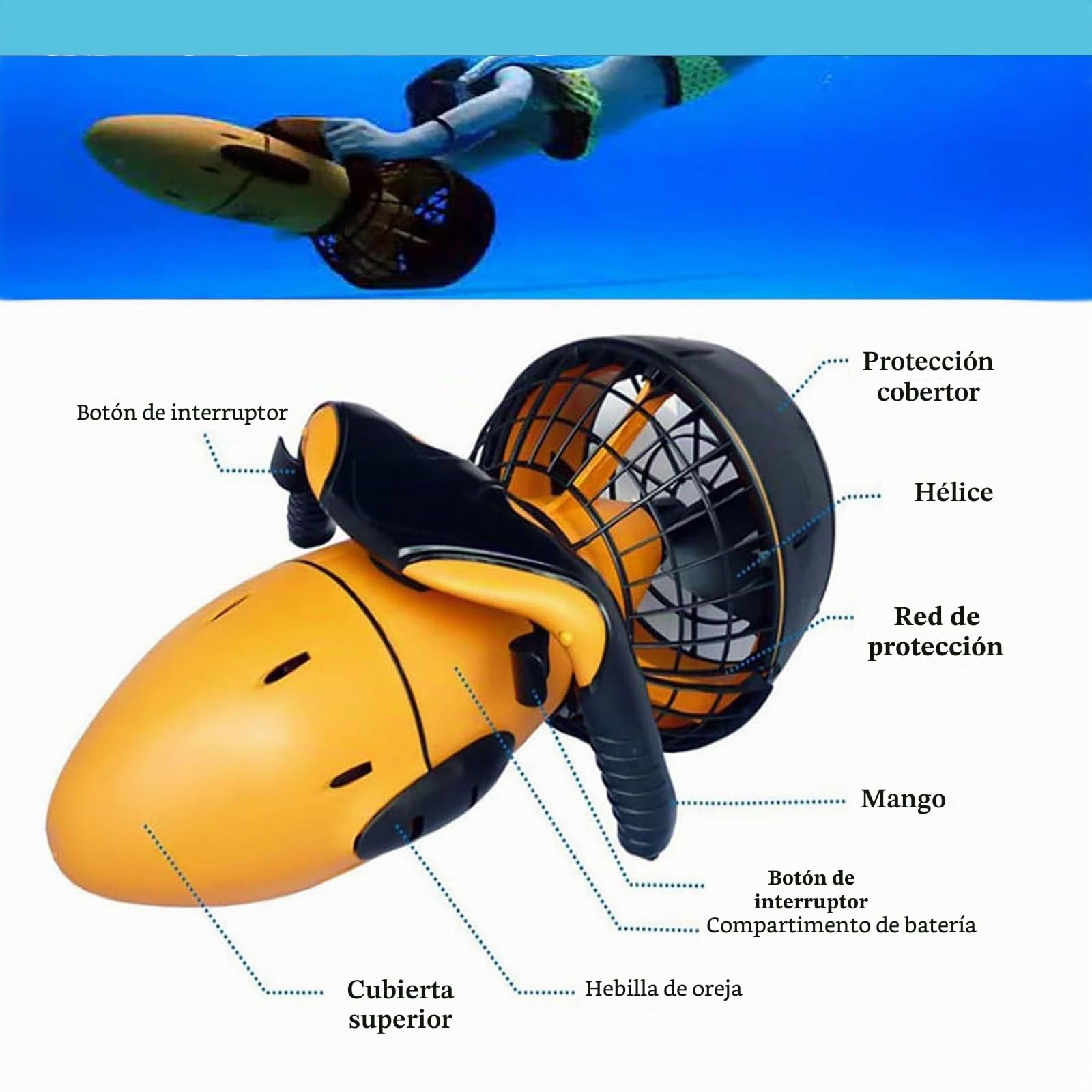 500w Diving Swimming Boosters Electric Underwater Sea Scooter con batería Recargable para Piscina Subacuática al Aire Libre Deportes de Aventura
