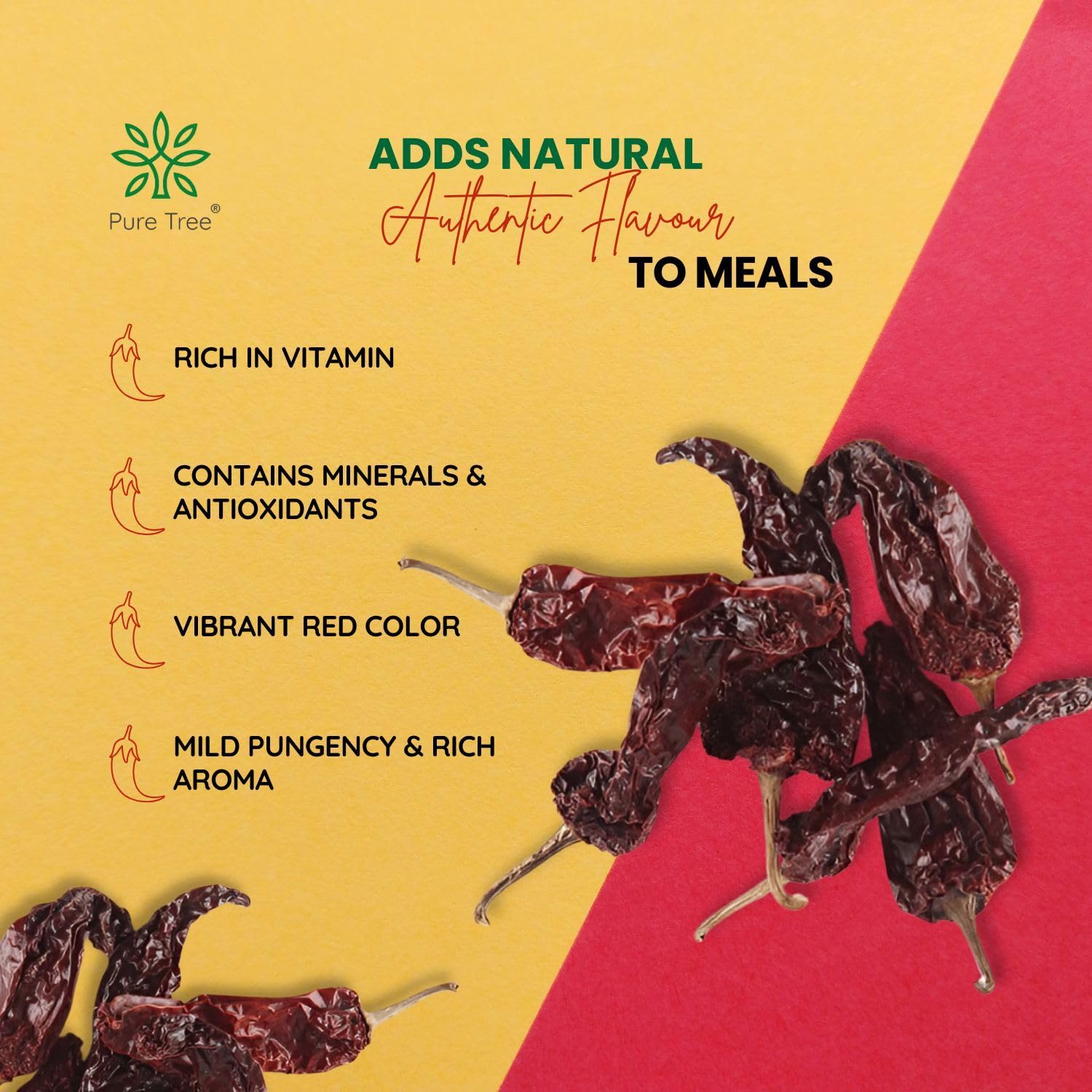 Pure Tree Certified Organic Kashmiri Lal Mirch | 100 Gm | Red Chilli Whole | Sabut Lal Mirch | Kashmiri Chilli Lal Mirch Whole Strong Smoky Spice | Dry Red Chilli Whole - Image 5 thumbnail