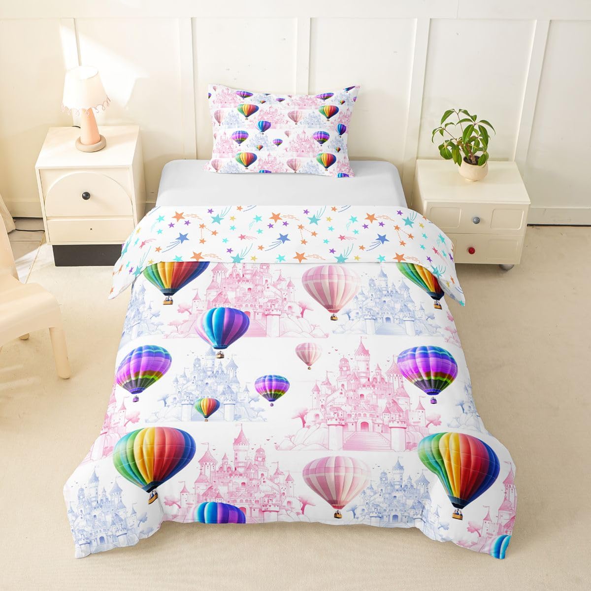 Housse de couette 135 x 200 cm montgolfière pour une chambre d'enfant douce