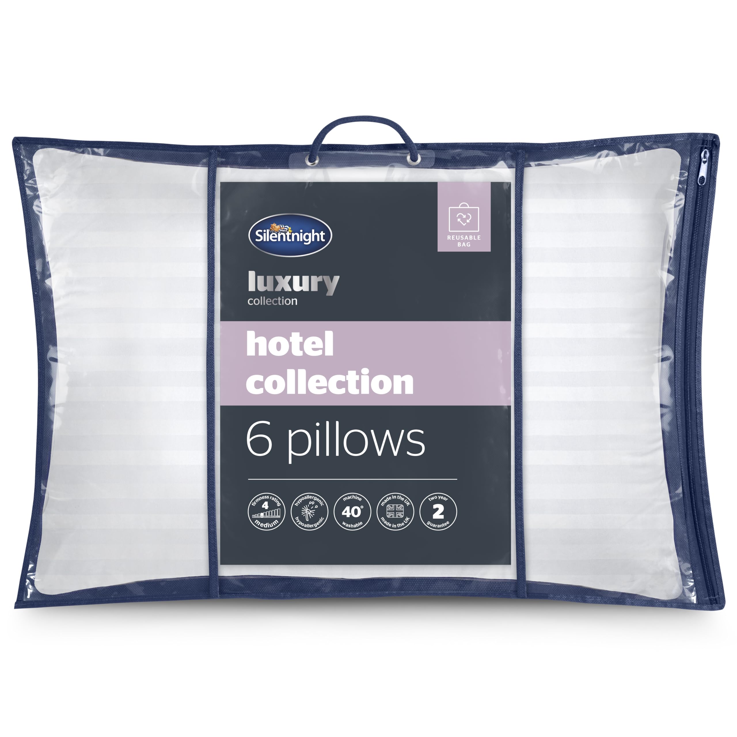 Silentnight White Luxury Hotel Collection Piped Pillow - Hotel Quality Stylish Pillow Soft Support For Back & Side Sleepers - Filled With Finest Fibres, Hypoallergenic And Machine Washable, Pack Of 6 Medium