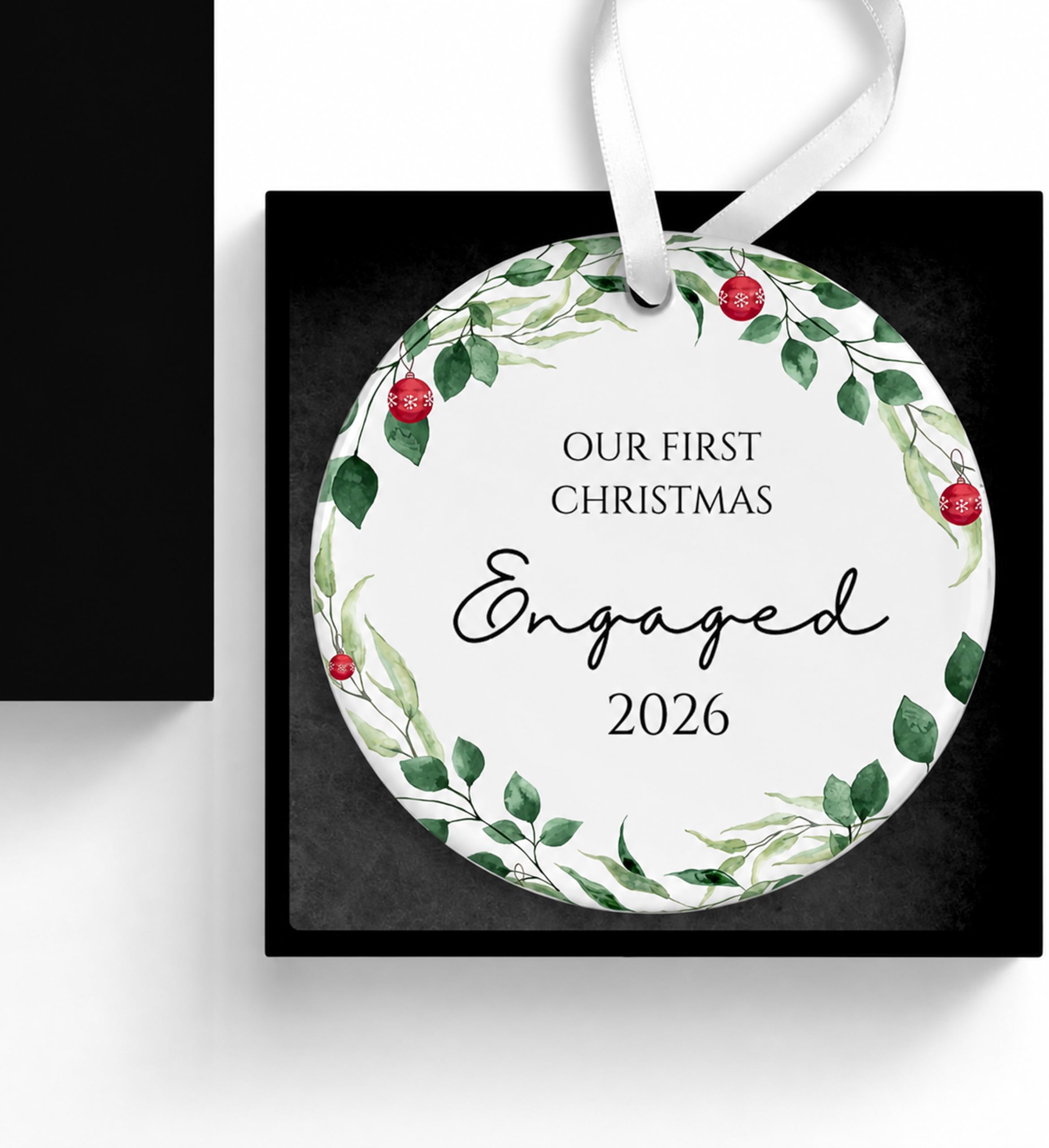 Uniquepgifts White Personalised First Christmas Engaged Bauble 2026 – Engagement Christmas Ornament, Newly Engaged Keepsake Decoration
