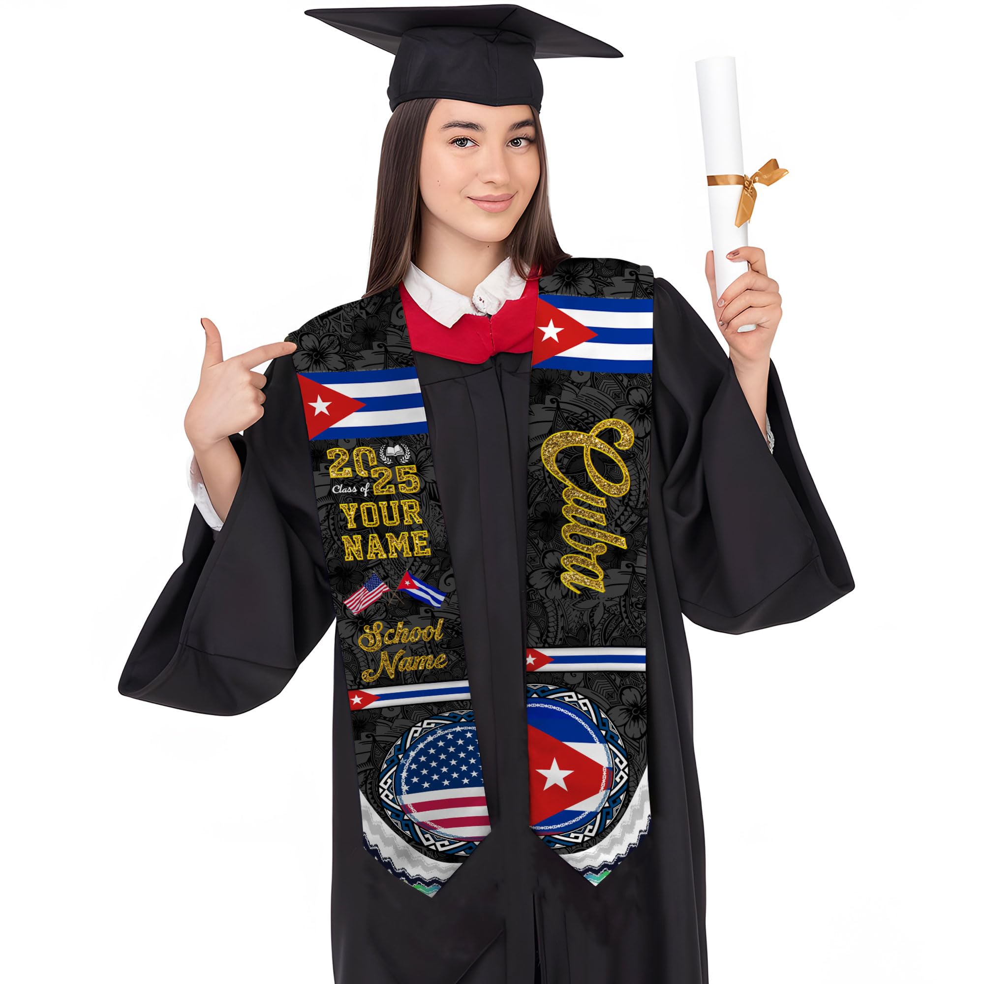 Custom Cuba Flag Graduation Sash 2025, Cubans Graduation Stole, Cuban American Flag Graduation Stole Class of 2025 Cb 13