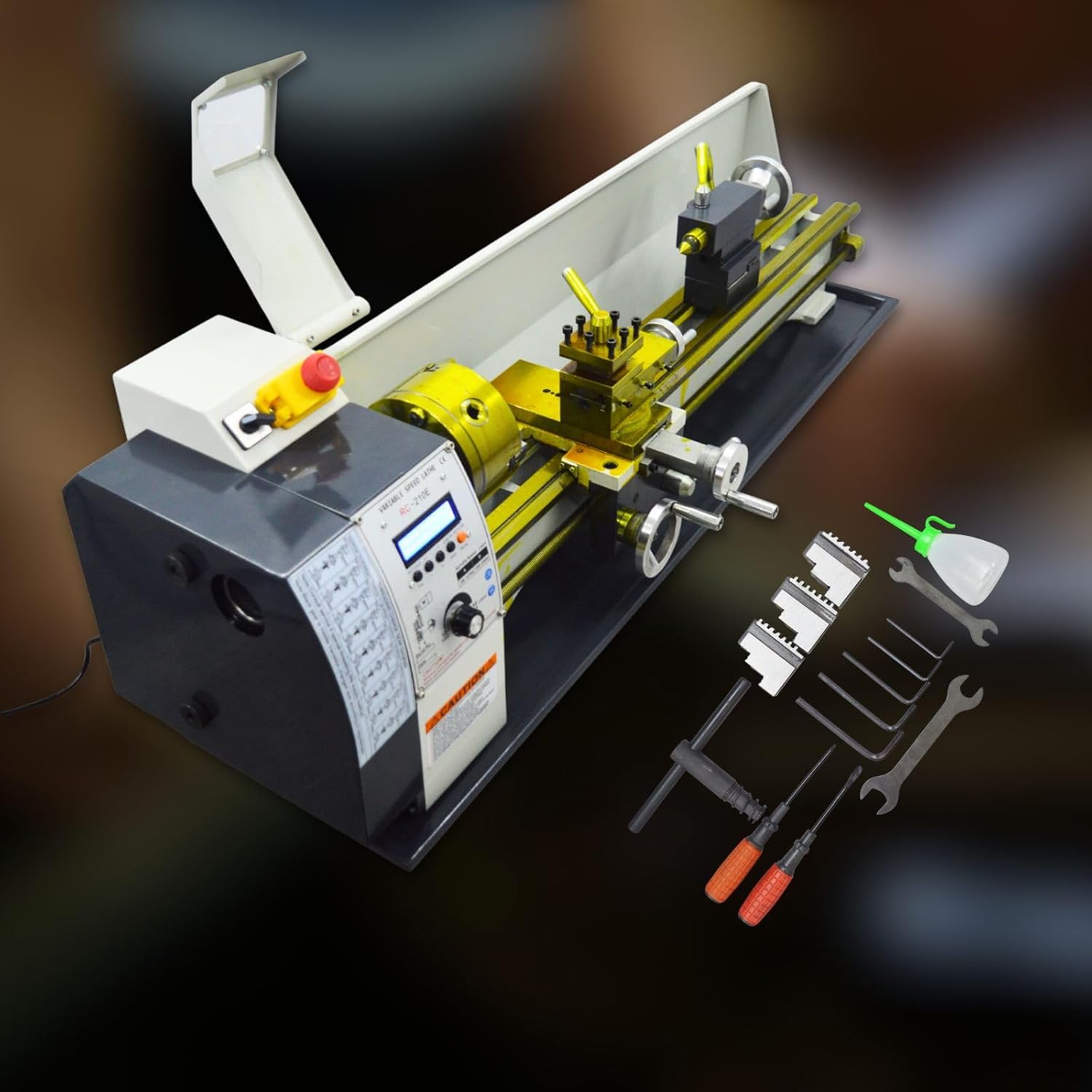 Mini Metal Lathe Precision Benchtop Lathe Machine Electronic Gearless Horizontal Lathe Metric and Imperial Bench Lathe 1100W Brushless Motor 110V
