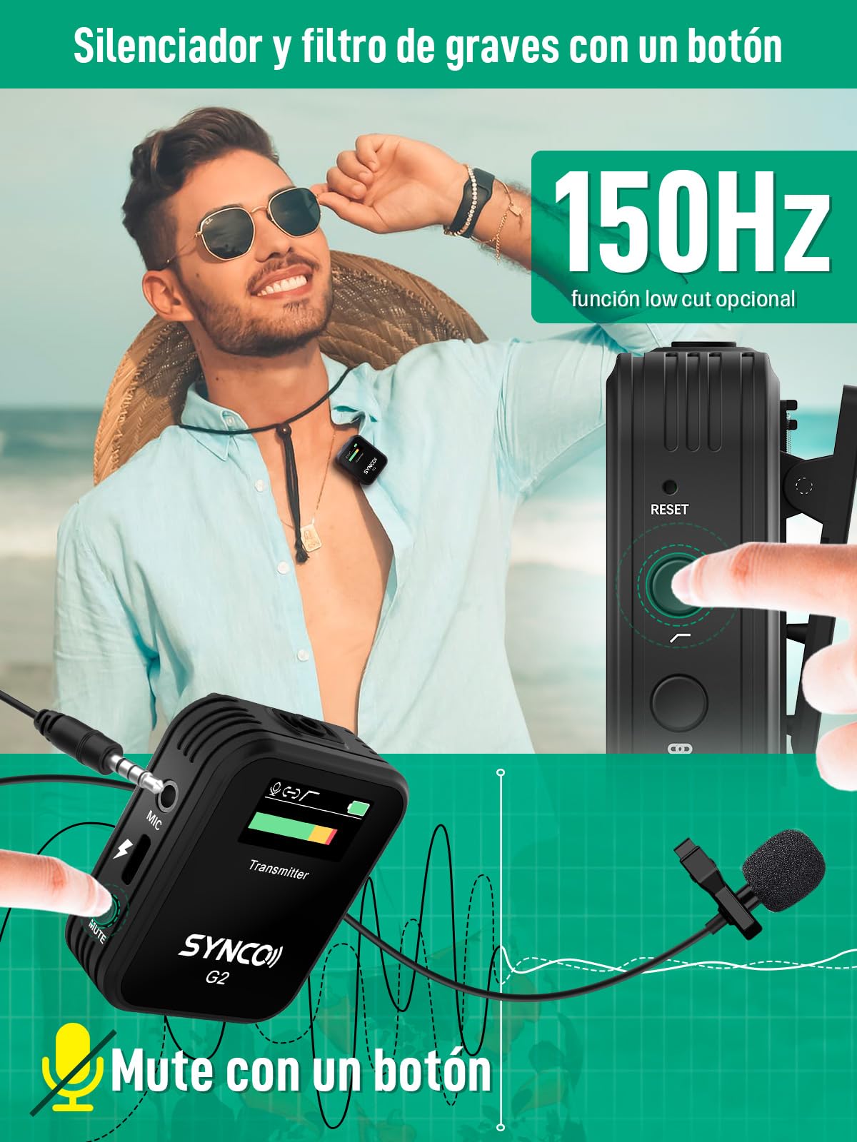 SYNCO Micro Corbata Profesional, G2 A1 Micrófono Solapa Inálambrico 2.4GHz Transmisión 70m para DSLR Cámara Móvil Videocámara Laptop y Tablet, Microfono-Lavalier-Solapa-Inálambrico-Corbata
