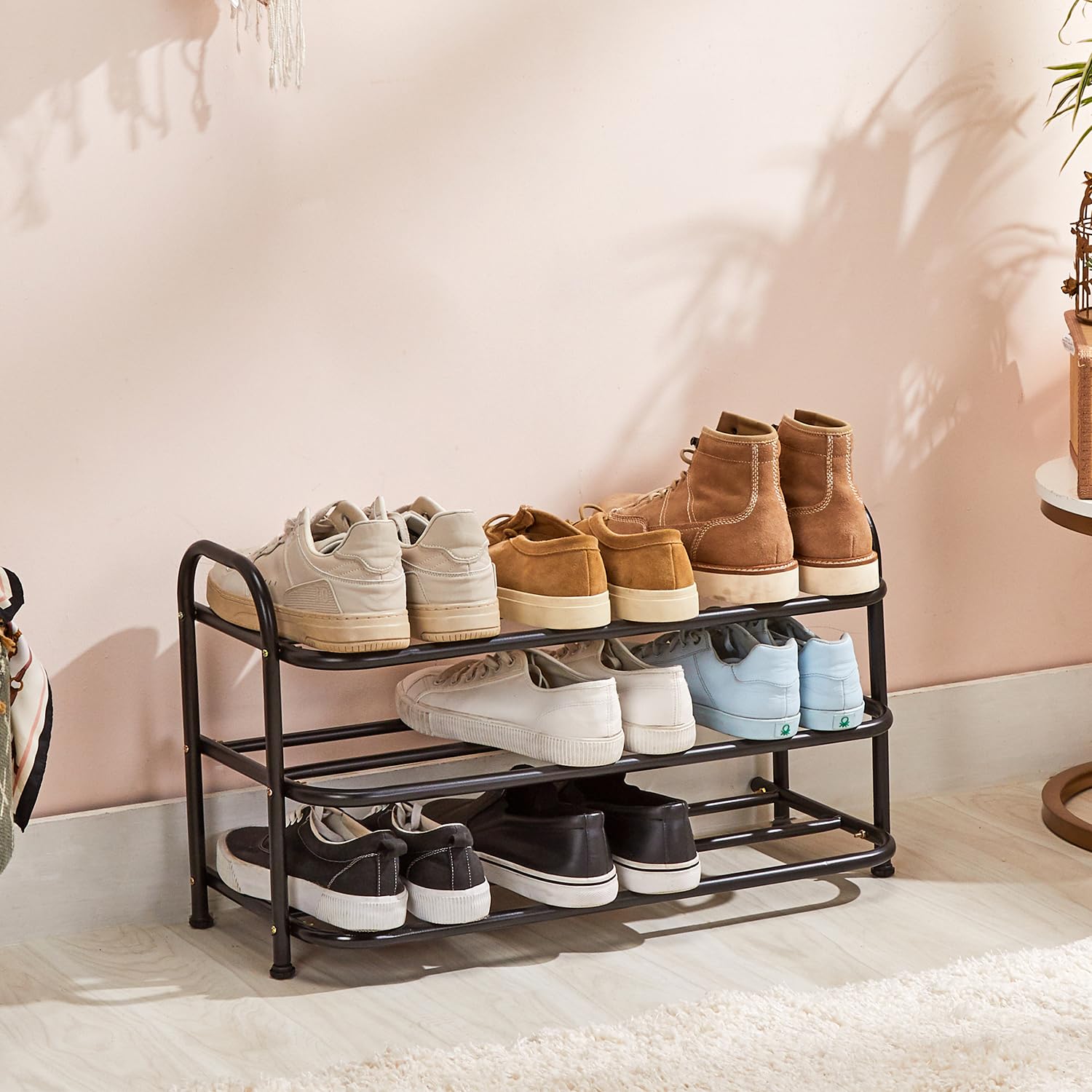 Amazon Basics -Multi Purpose Shoe Rack - Curve Model - 3 Layer (69.5W cm x 28.5D cm x 38.7H cm) Black-image-2