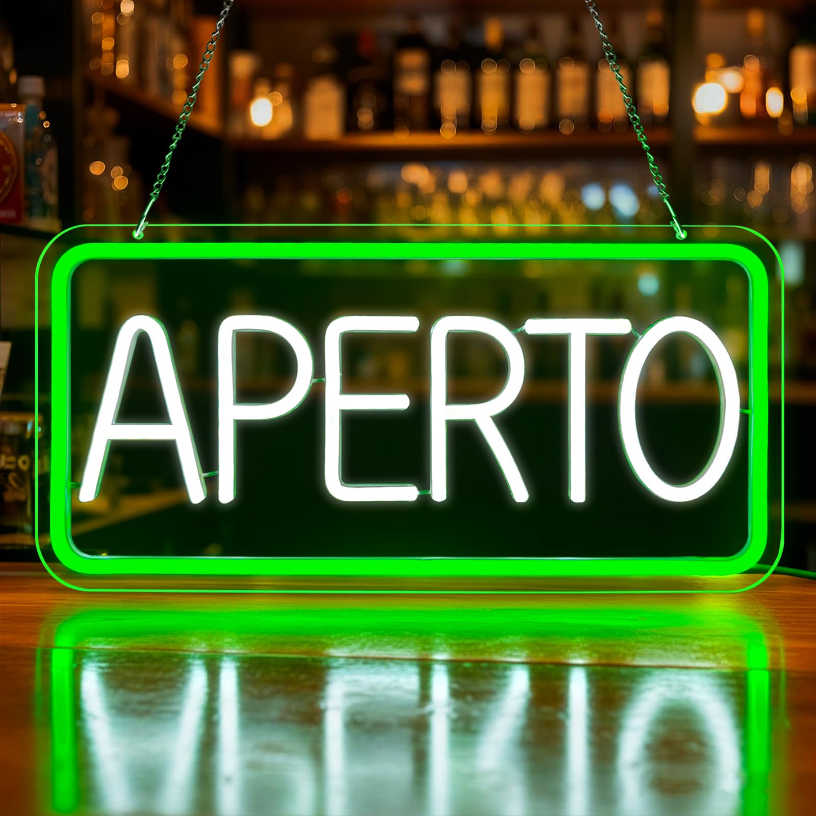 Lxmoneon APERTO Neon Schild, LED Schild Offen für Geschäfte, grün weiße Open Led Neonleuchte für Bars, Restaurants, Supermärkte, Cafés, USB Neon Hängeschild Geöffnet für Tür und Fenster