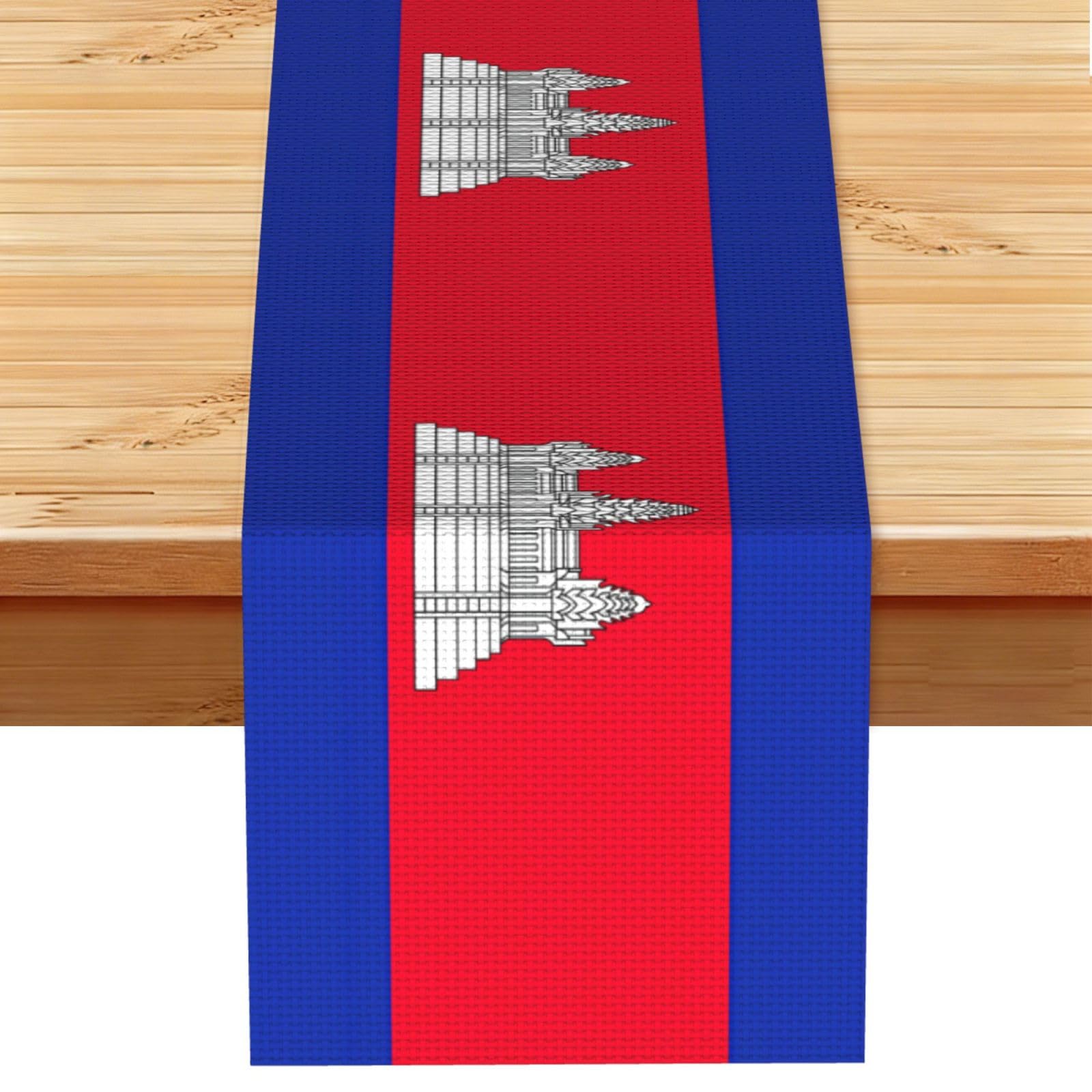 Cambodia Flag Printed Table Runner 13 x 72, Wrinkle Resistant Decor for Dining Table Coffee Table Fireplace
