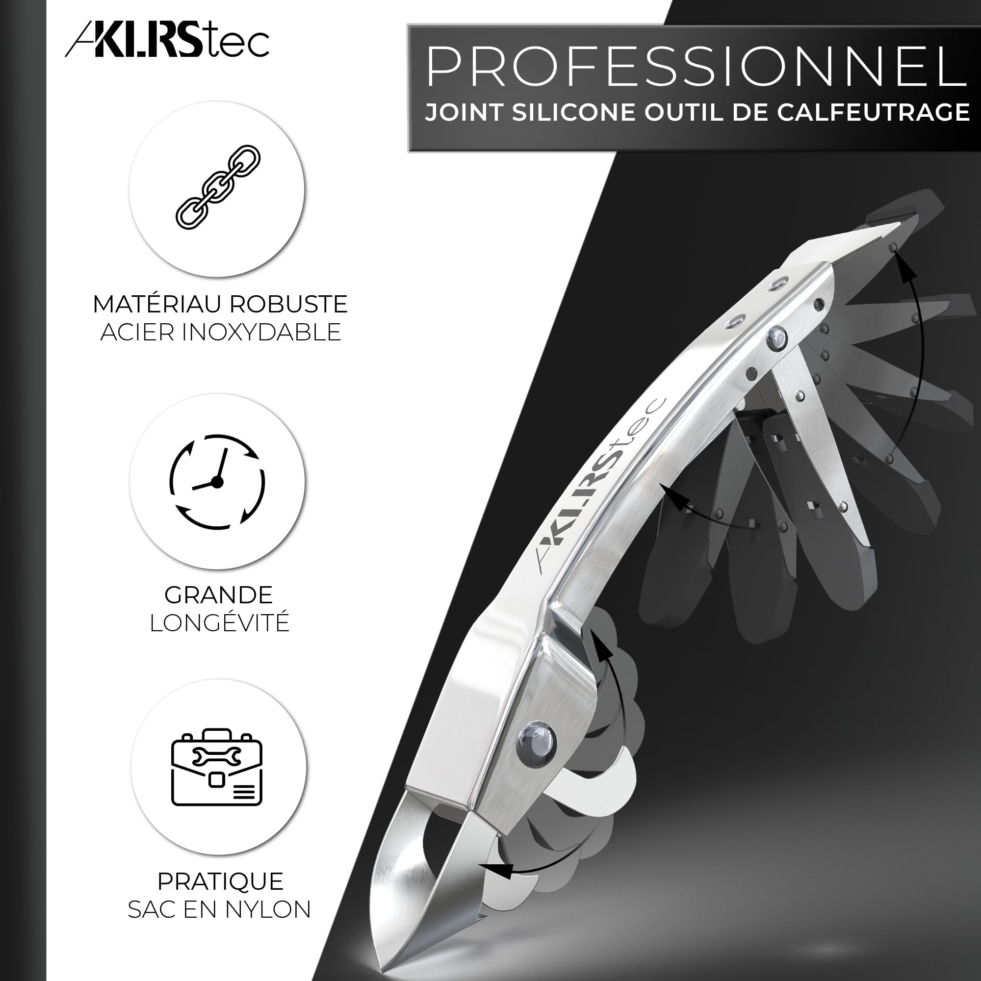 KLRStec Professional Outil de Calfeutrage de Joints [100% acier inoxydable] Multitool robuste 4 en 1 Kit Grattoir à Joints Silicone & Raclette - Set des Outils pour Rénover les Joints de Silicone