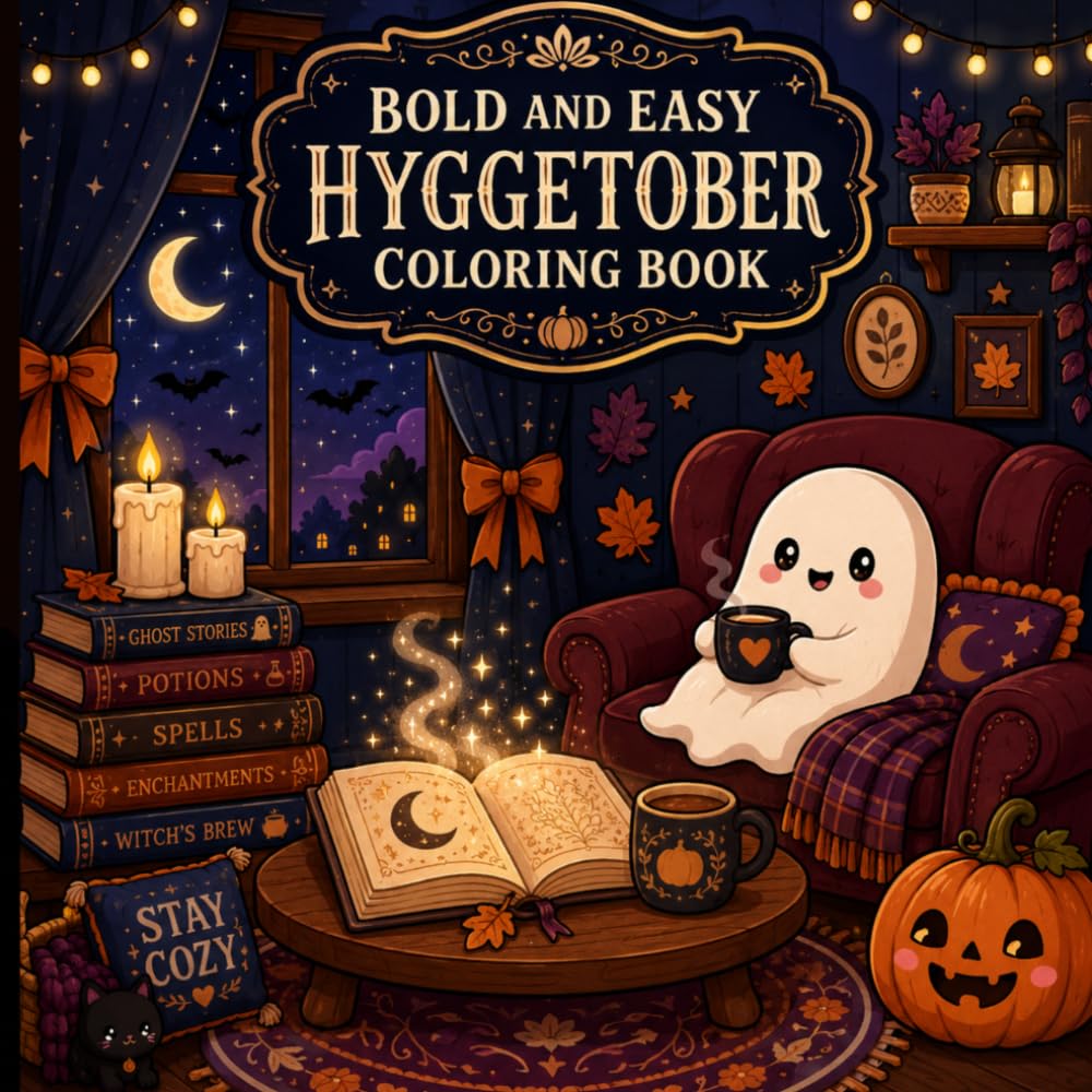 Bold and Easy Hyggetober Coloring Book: Cozy Autumn Moments to Color and Unwind.