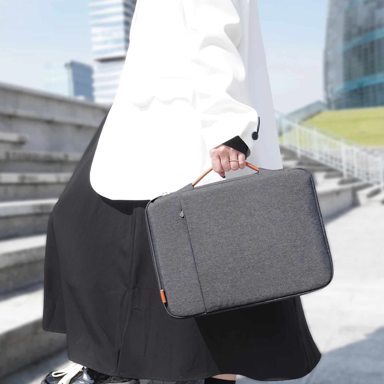 Per uso in ufficio, valigetta alla moda moderna, borsa portatile per computer, interno, lavoro, viaggio per viaggiatori, portaoggetti portatile (Light Gery, 38-39,1 cm)