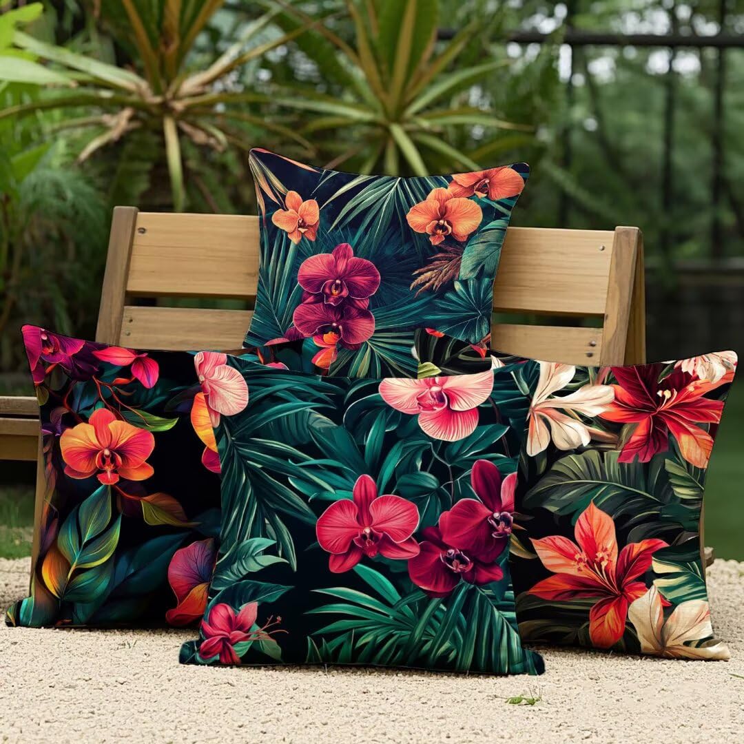 Fundas de Cojines Exterior Impermeable de Lino Fundas de Almohada Sofa Verano, Juego de 4 Cuadrados Funda Cojin Hibisco Decorativas para Jardín, Patio, Oficina, Terraza y Sala de Estar, 45x45 cm Ym556