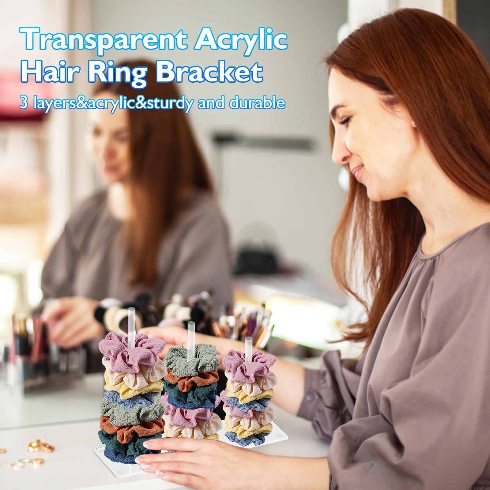 Porta elastici per capelli trasparente, in acrilico, organizer per accessori per capelli, organizer per donne, ragazze, adolescenti, scrunchie