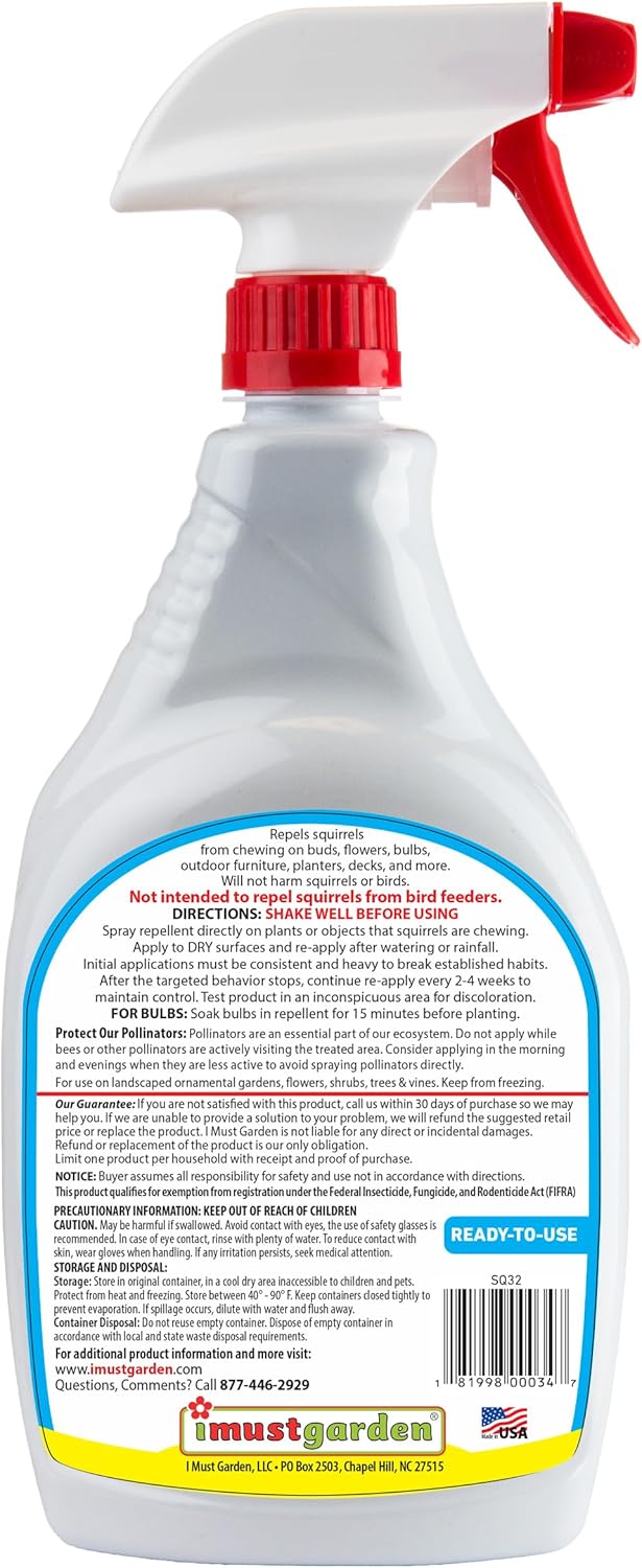 I Must Garden Squirrel Repellent: Protects Vehicles, Plants, Decking, & Furniture – Works on Chipmunks – 32oz Ready to Use - Image 2