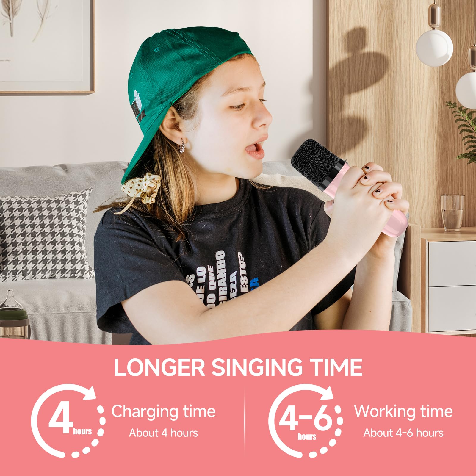 Mini machine de karaoké avec 2 microphones sans fil pour enfants et adultes, machine de karaoké portable avec changeur de voix et lumière LED, cadeau d'anniversaire pour filles et garçons