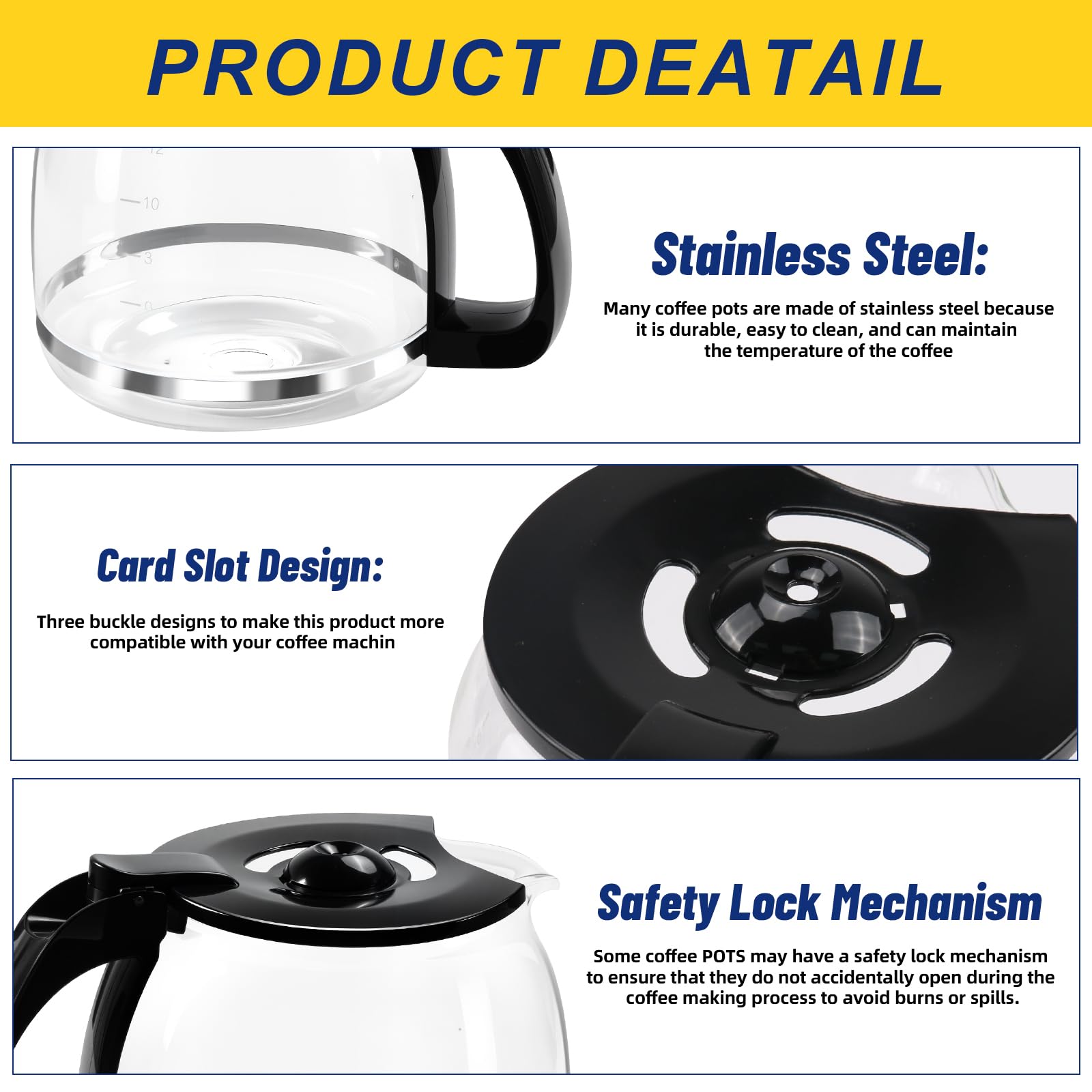 Amazon.com: 12-Cup Glass Coffee Carafe Replacement Pot Compatible with Mr  Coffee, Black & Decker and 12 Cup Carafe Black with Close Handle,  Replacement for PLD12, PLD12-RB, PLD12-NP: Home & Kitchen
