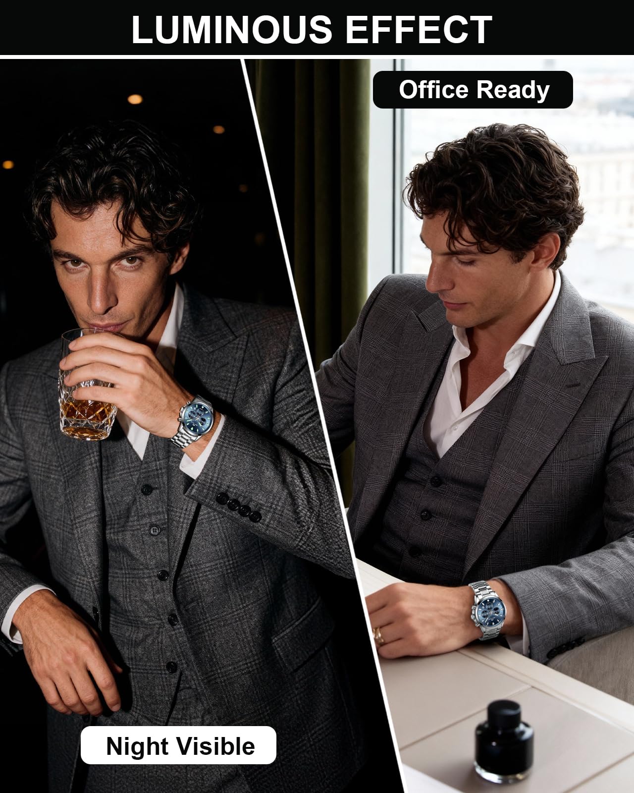MEGALITH Herren Uhr Edelstahl Armbanduhr: Chronograph Analog Wasserdicht Herrenuhr mit Leuchtend Datum - Elegantes Geschenk für Business Männer