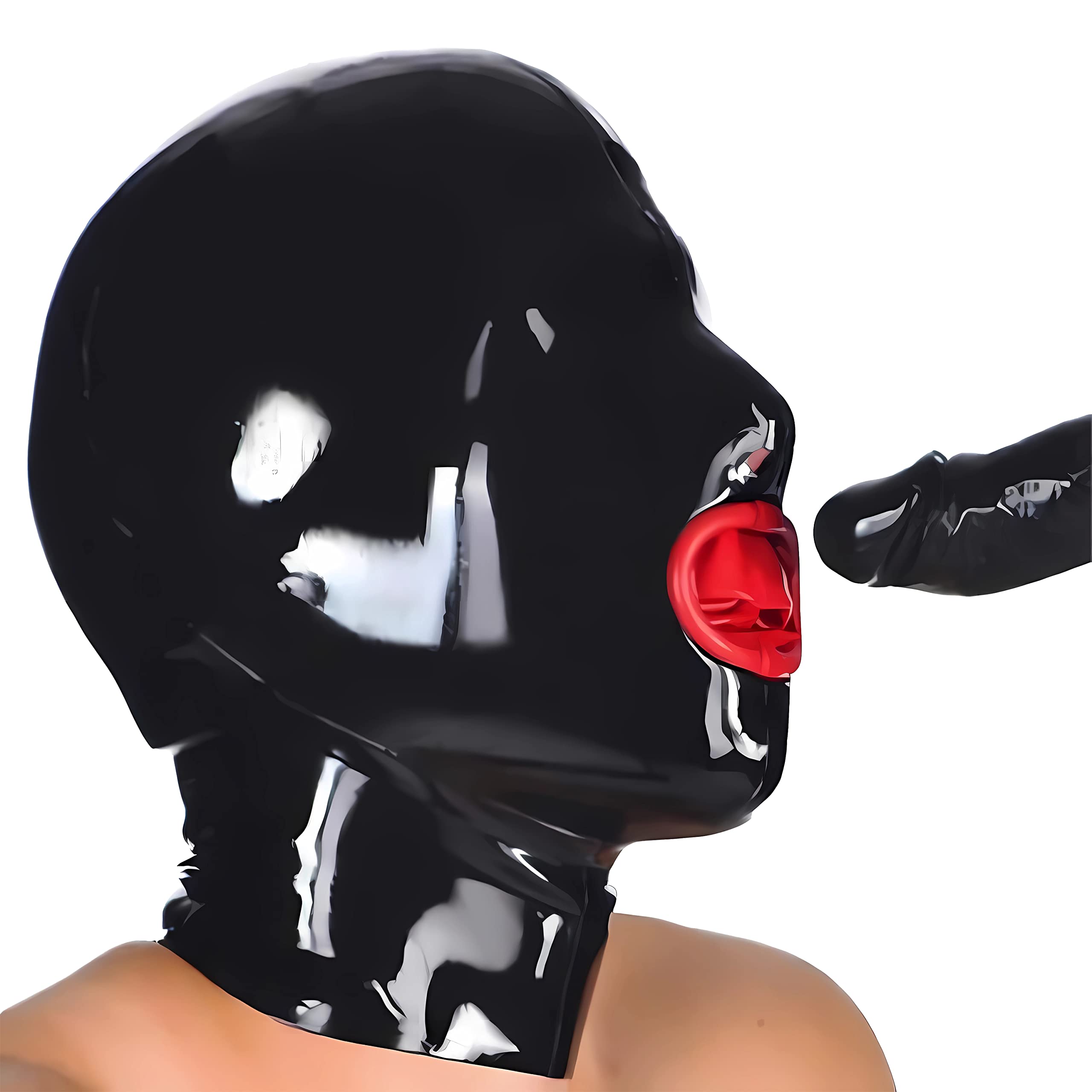 Masque en latex plein visage avec bouche rouge et tube de nez de 15 cm, masque restrictif pour la fête de cosplay, cadeau d'anniversaire