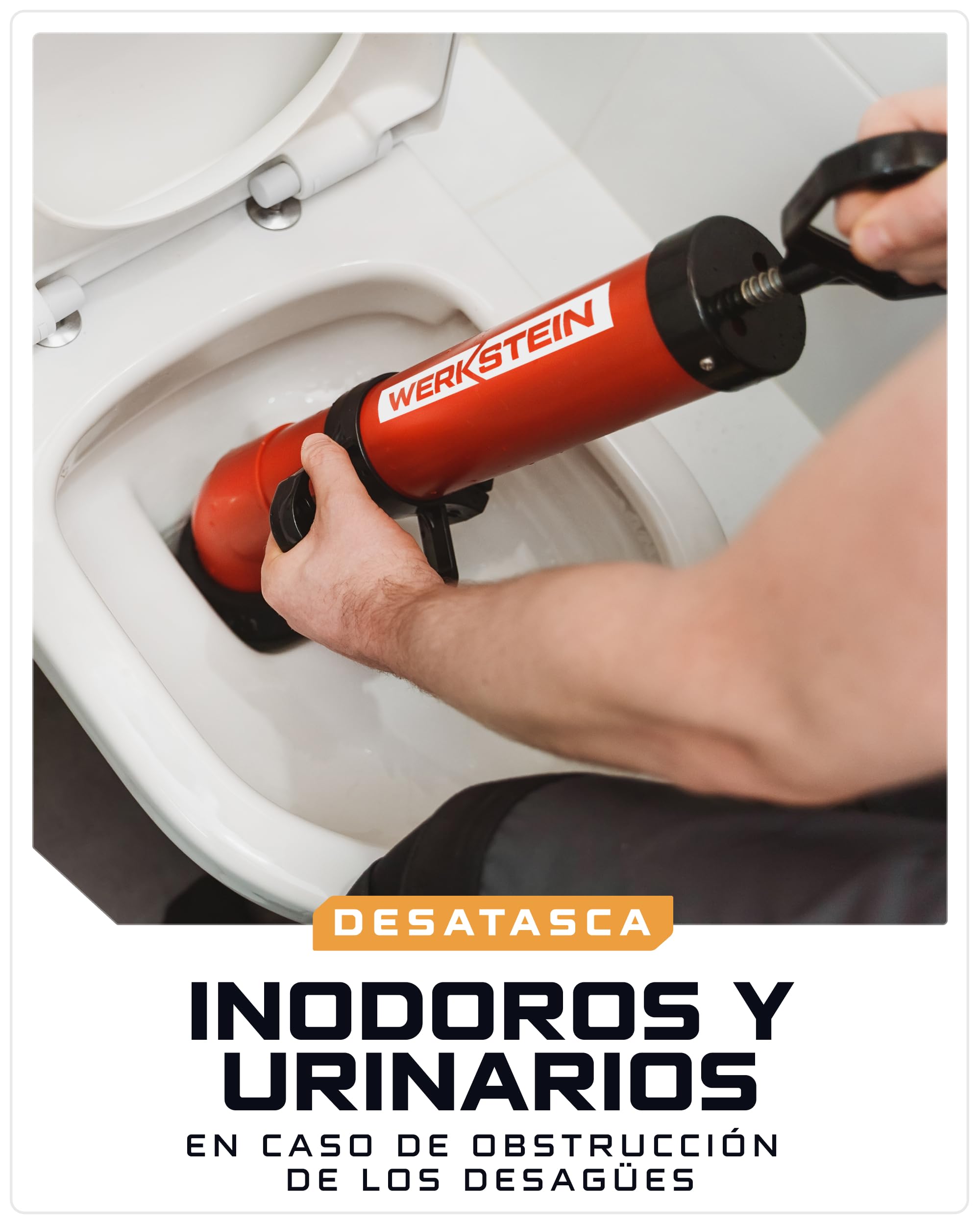 WERKSTEIN Desatascador tuberias a presión I Aparato para desatascar tuberias I Bomba de drenaje profesional de aire comprimido I Limpiador rápido y eficaz de tuberías I Incluye 2 adaptadores