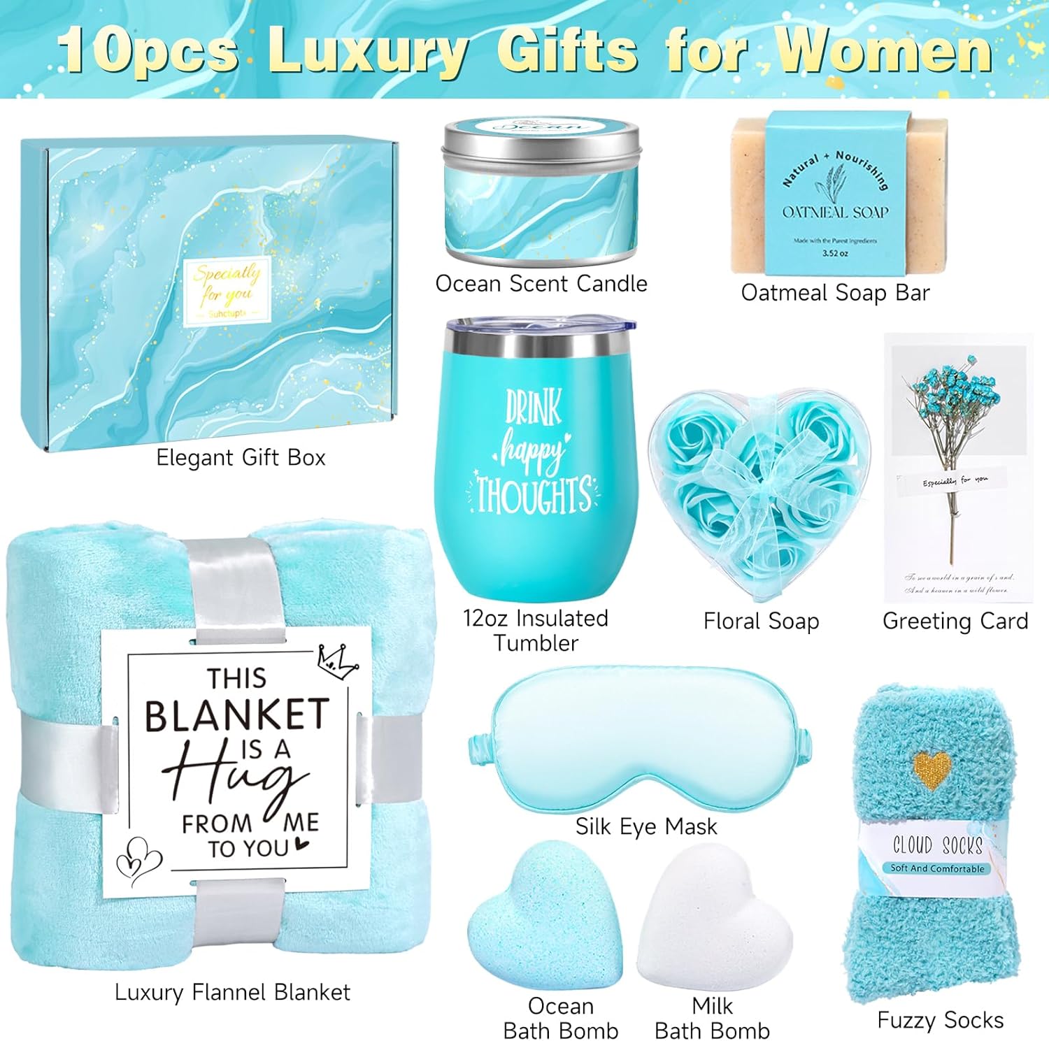 Birthday Gifts for Women, Christmas Self Care Gifts Get Well Soon Gifts Basket, Ocean Relaxing Spa Gifts Care Package w/Luxury Flannel Blanket, Unique for Mom Her Friend Sister - Image 2