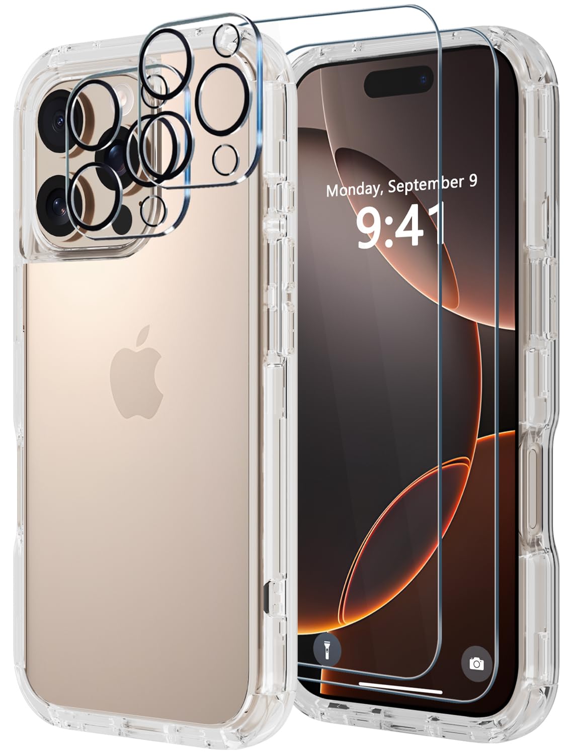 Diverbox for iPhone 16 Pro Max Case [Shockproof] [Dropproof] [Tempered Glass Screen Protector + Camera Protectors] Heavy Duty Protection Phone Case Cover for Apple iPhone 16 Pro Max (Clear)