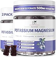 Vista 10 de Paquete de 2 gomitas de potasio y magnesio, suplemento de potasio sin azúcar, glicinato de magnesio de 500 mg, Ashwagandha, vitaminas D3, C, B6