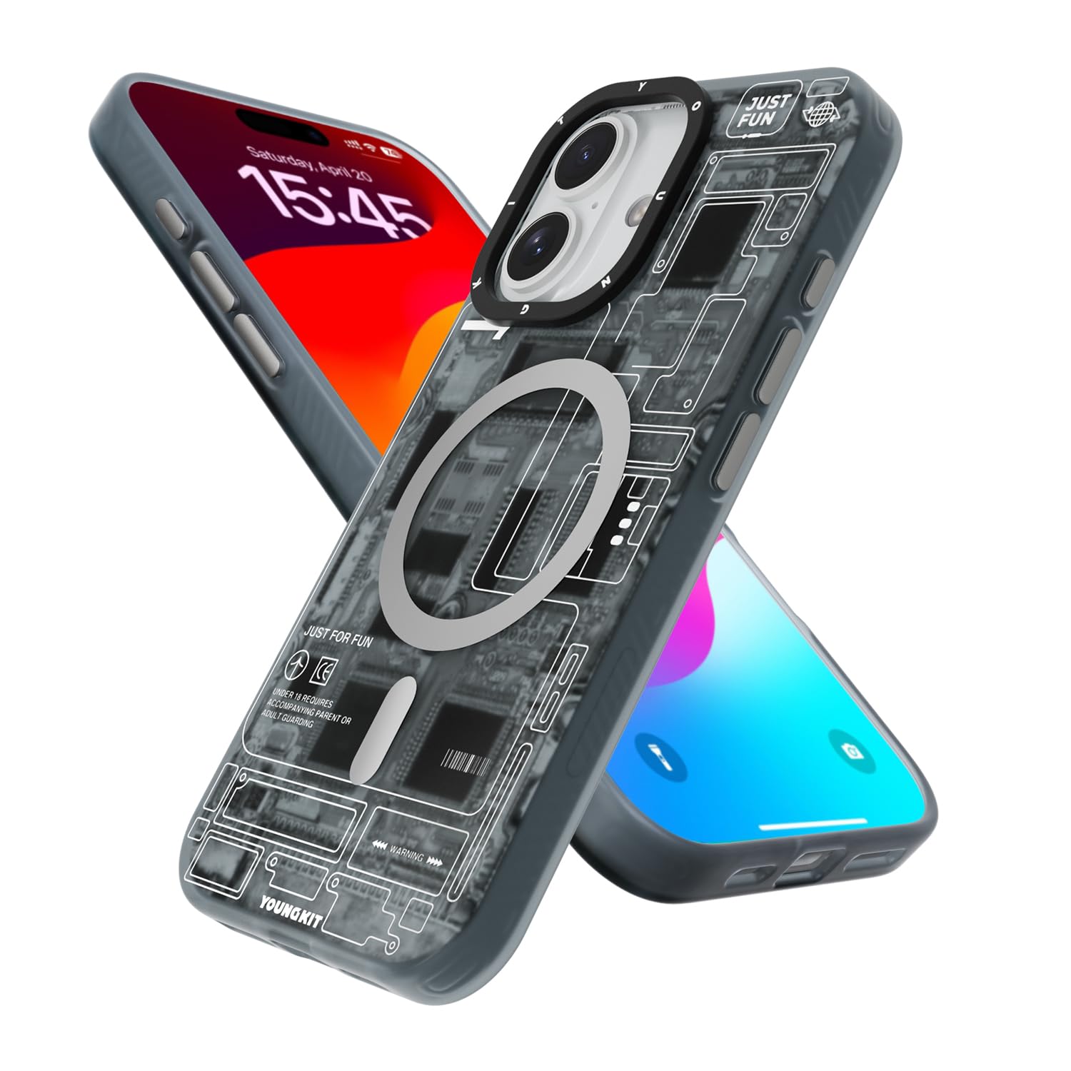 YOUNGKIT Technological Design Case for iPhone 16, Compatible with MagSafe, Military Standard Drop Protection, Shockproof, Scratch-Resistant, Back Protective Case, Thin Silicone Mobile Phone Case,