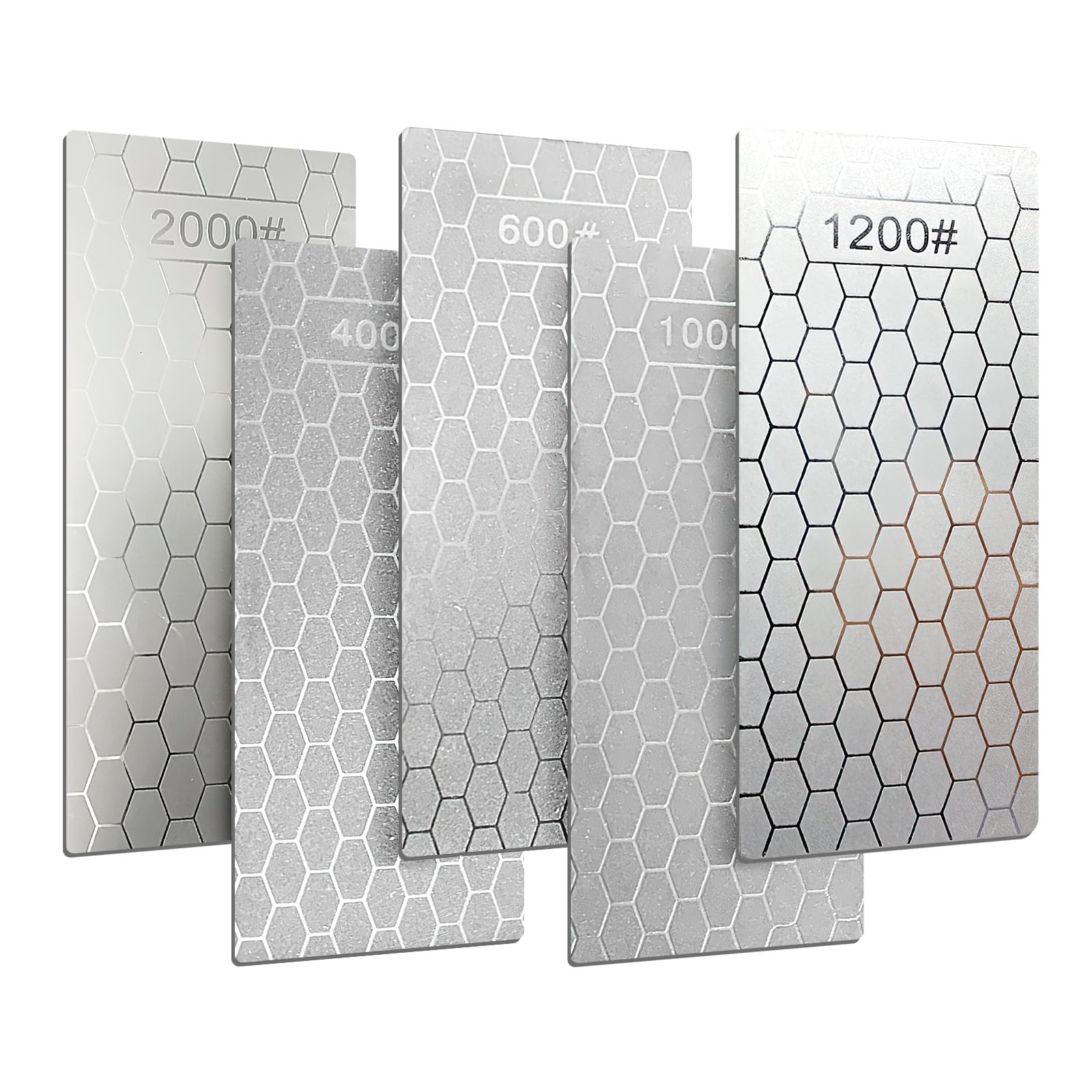 5 Pcs Diamond Sharpening Stones, Diamond Sharpening Stone 400/600/1000/1200/2000, Honeycomb Diamond Plate Honing Stone with Non-Slip Pad, for Scissors Knives Chisels Tools