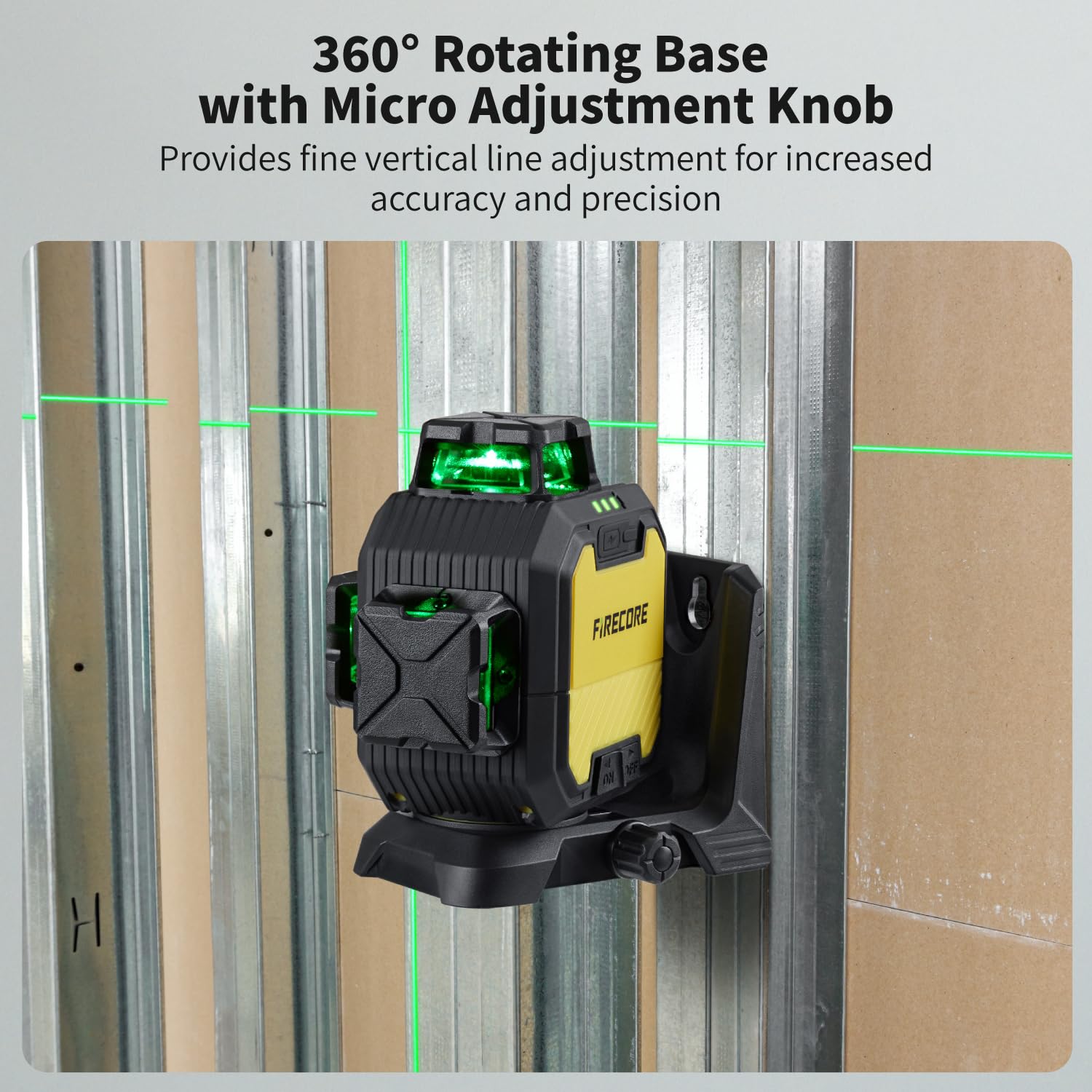 Firecore Laser Level Kit - 1/13" Accuracy, 197ft Range -8