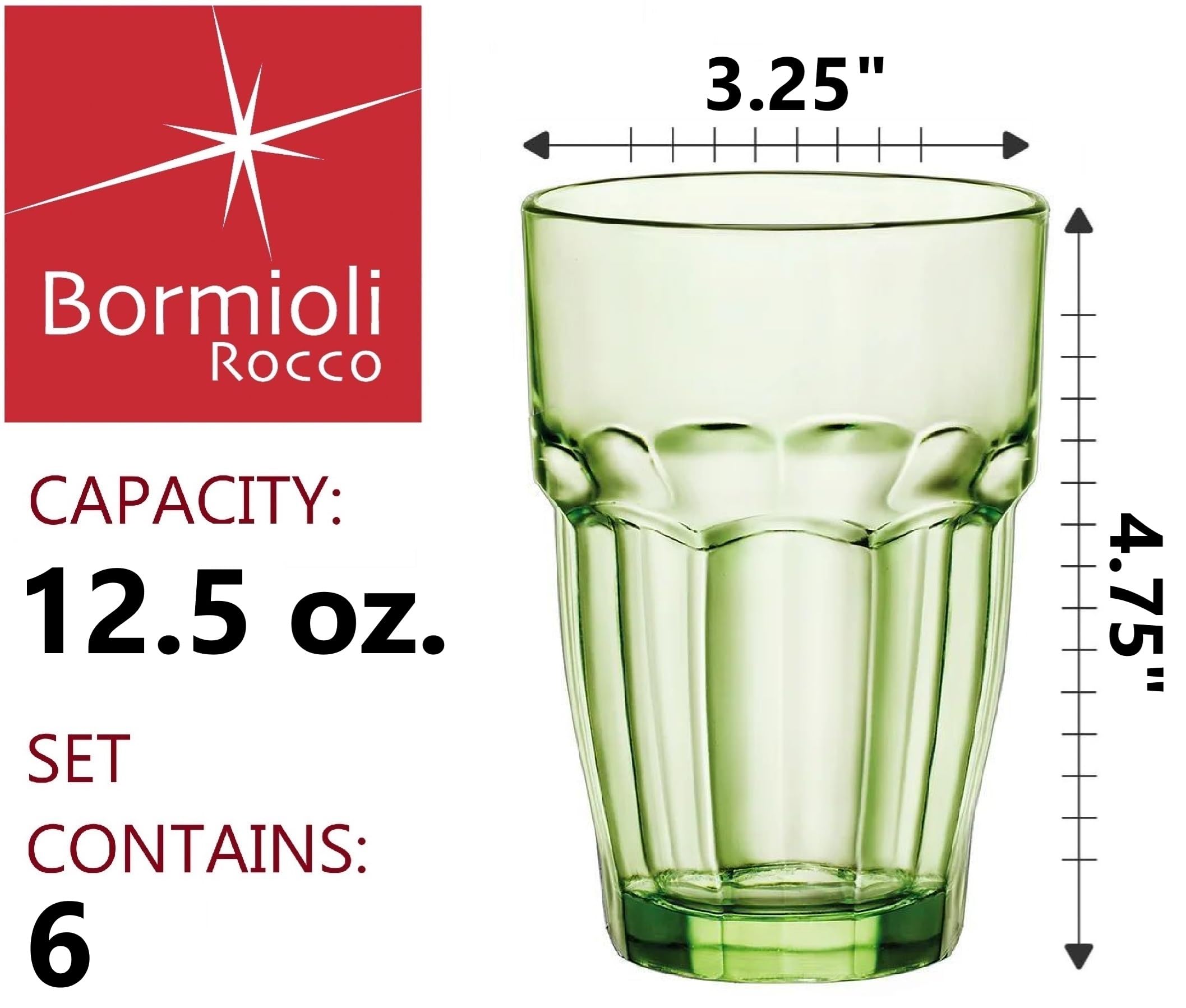 Bormioli Rocco Rock Bar Lounge - Set di 6 bicchieri impilabili per long drink, 354 ml, colore: menta