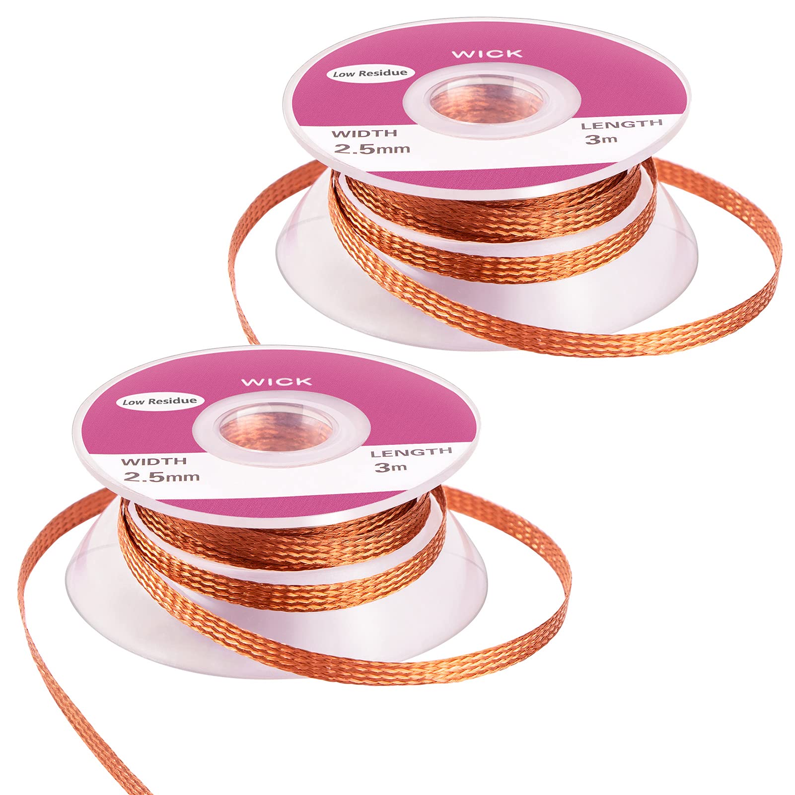 2 Pack 19.6Ft Solder Wick, No-Clean Solder Braided Wick Desoldering Wick For Solder Removal Tool, 0.1 Inch Width 3m Length for Each