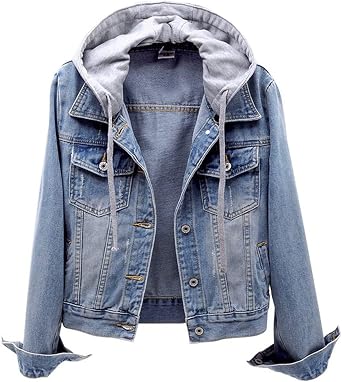 Denim Jacket for Women Hoodie Jean Jackets Trendy Button Down Detachable Hooded Denim Sweatshirt 2025 Fall Coats