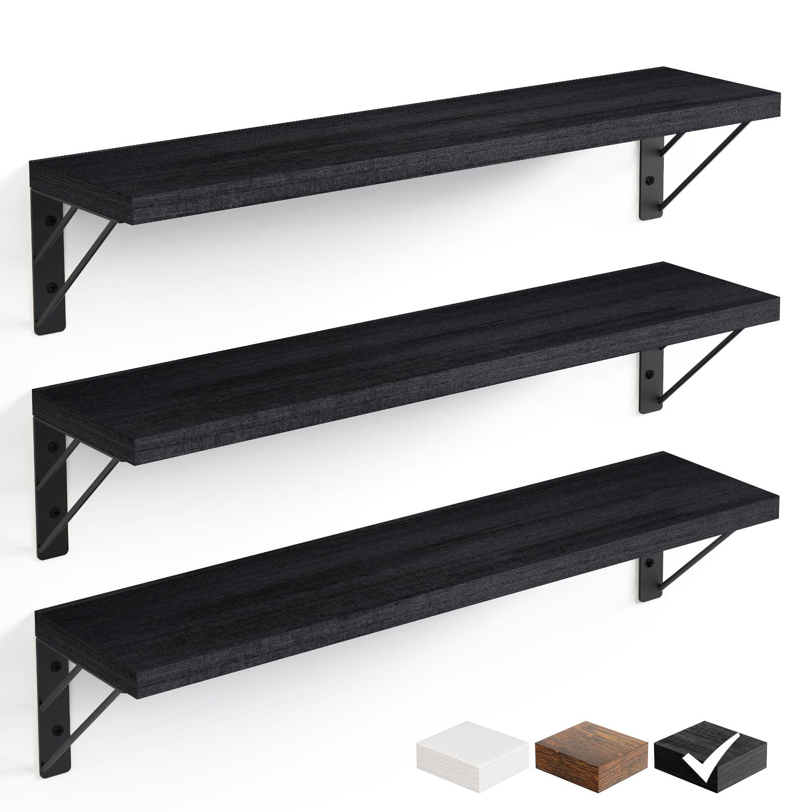 Floating Wall Shelves - Set of 4 Black -28